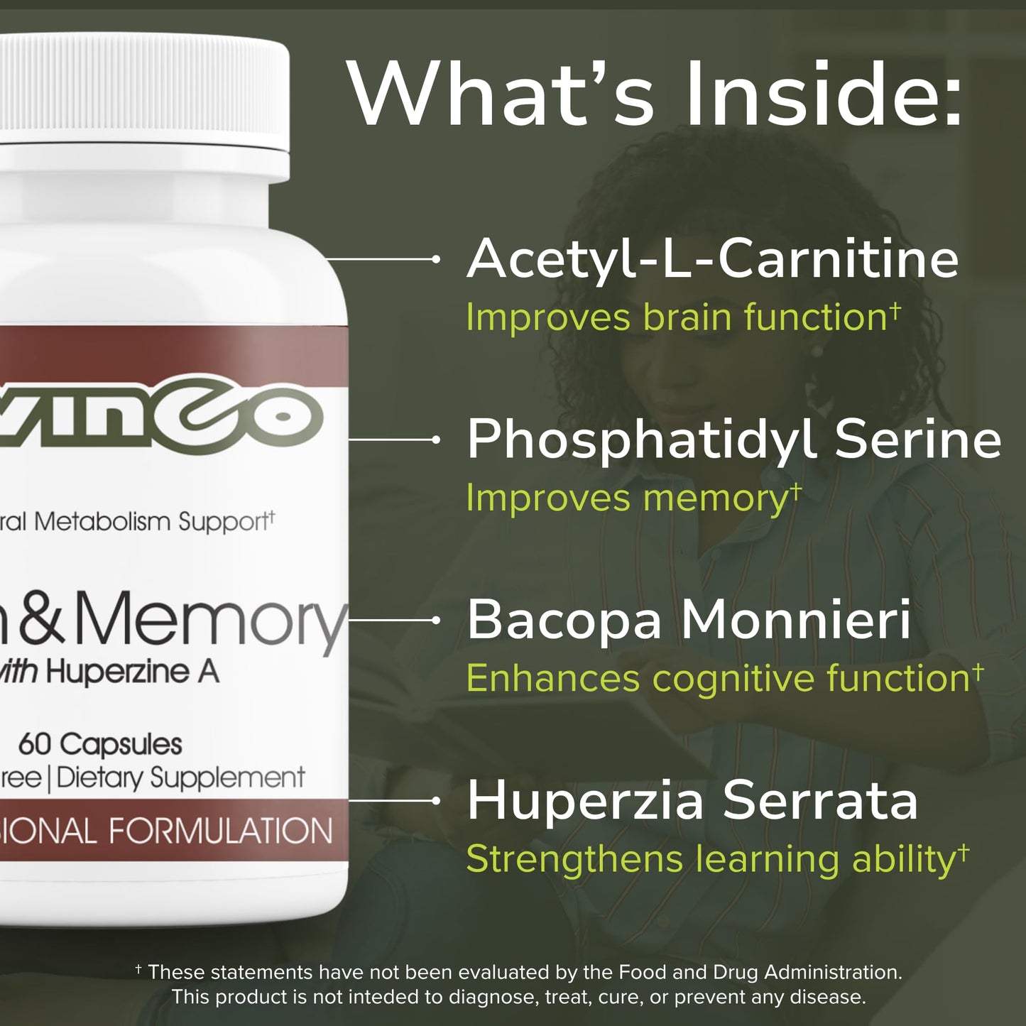 Vinco Brain & Memory Cognitive Support Daily Supplement Capsules, 60 Count
