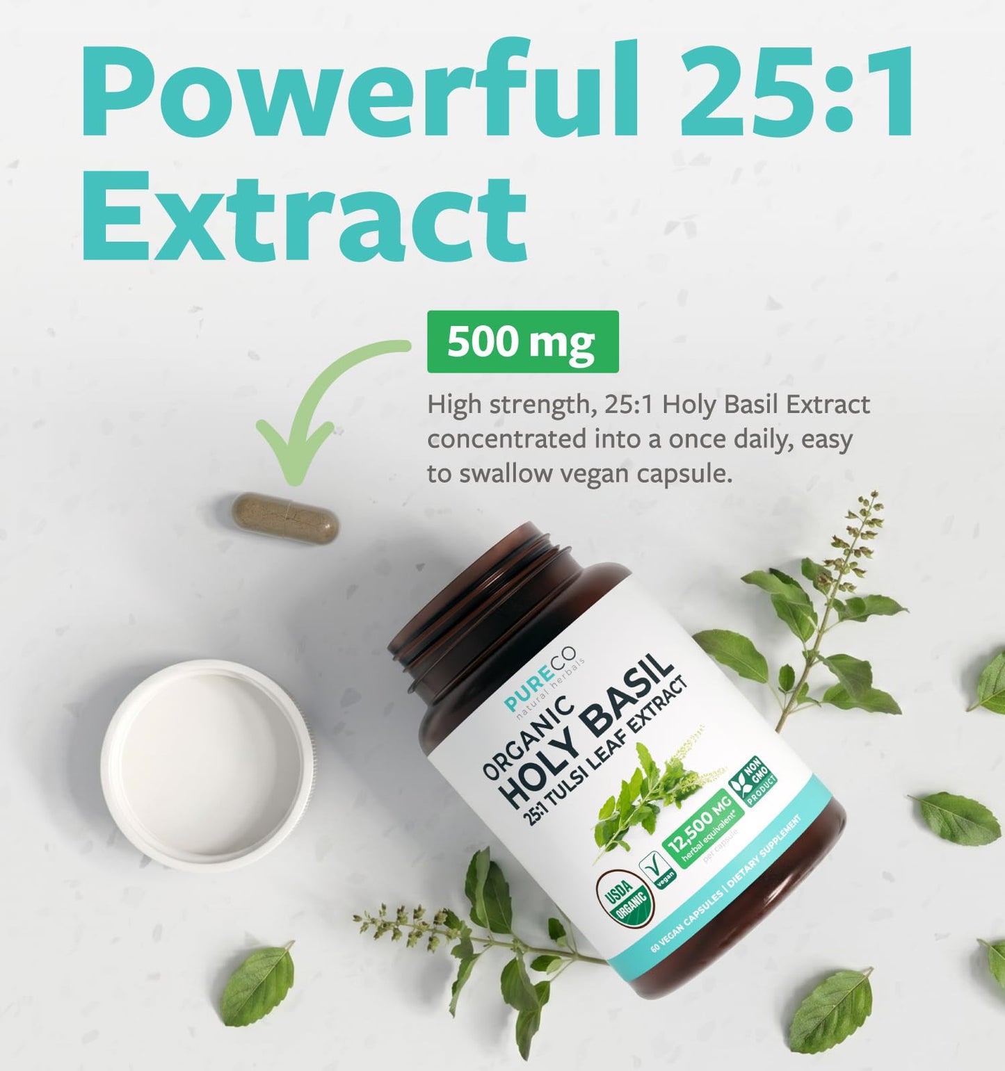 PURE CO Holy Basil Supplement 60 Capsules