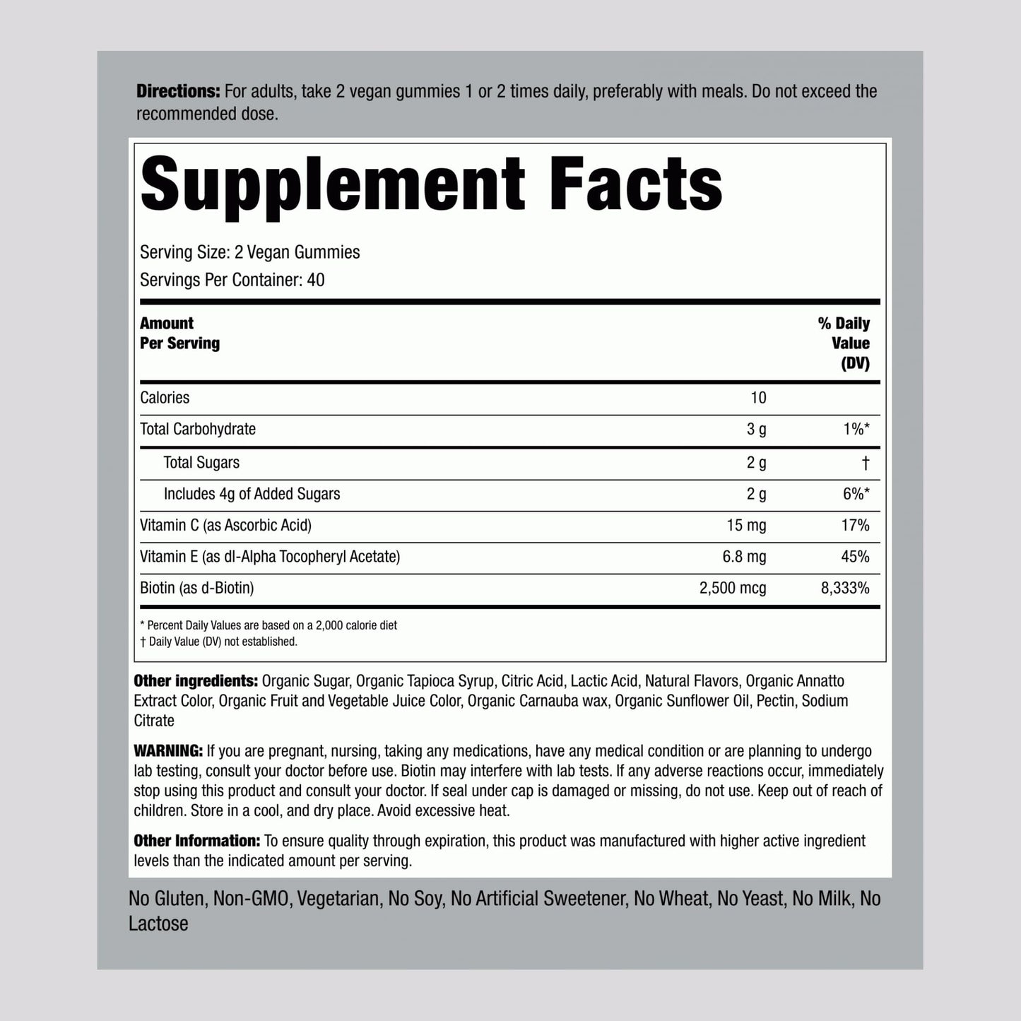 Piping Rock Hair Skin and Nails Vitamins Gummies 80 Count