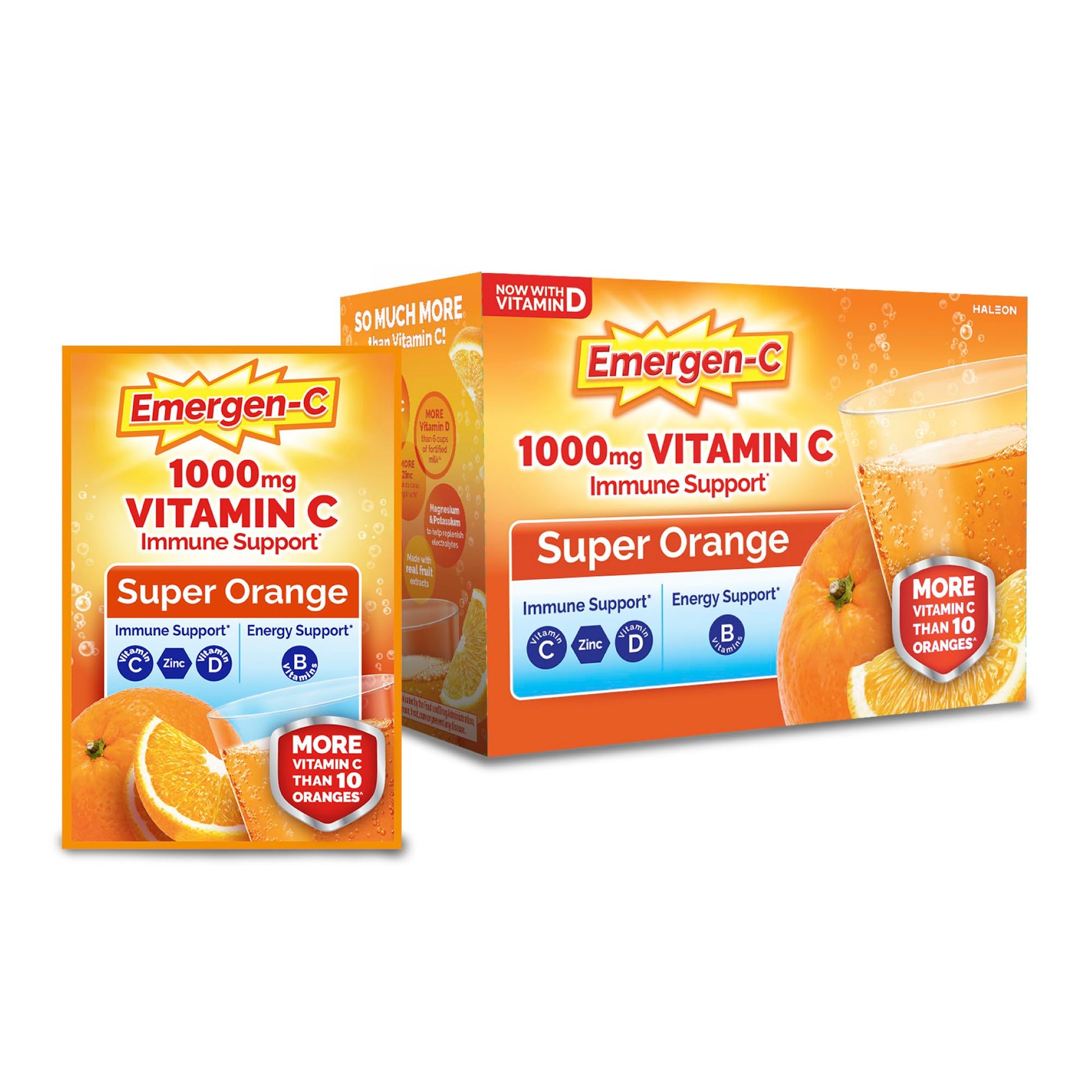 Emergen-C Vitamin C Powder 1000mg for Daily Immune Support, Super Orange, with Zinc and Manganese, B Vitamins & Electrolytes, 9.6 oz