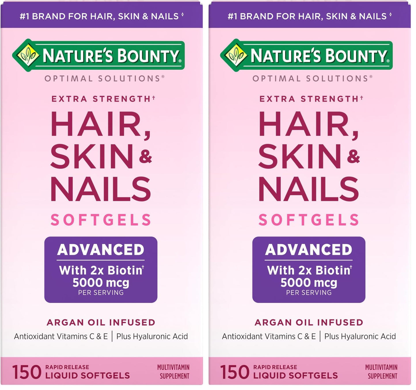 Nature's Bounty Advanced Hair, Skin & Nails, Argan-Infused Vitamin Supplement with Biotin and Hyaluronic Acid Softgels, 300 Count