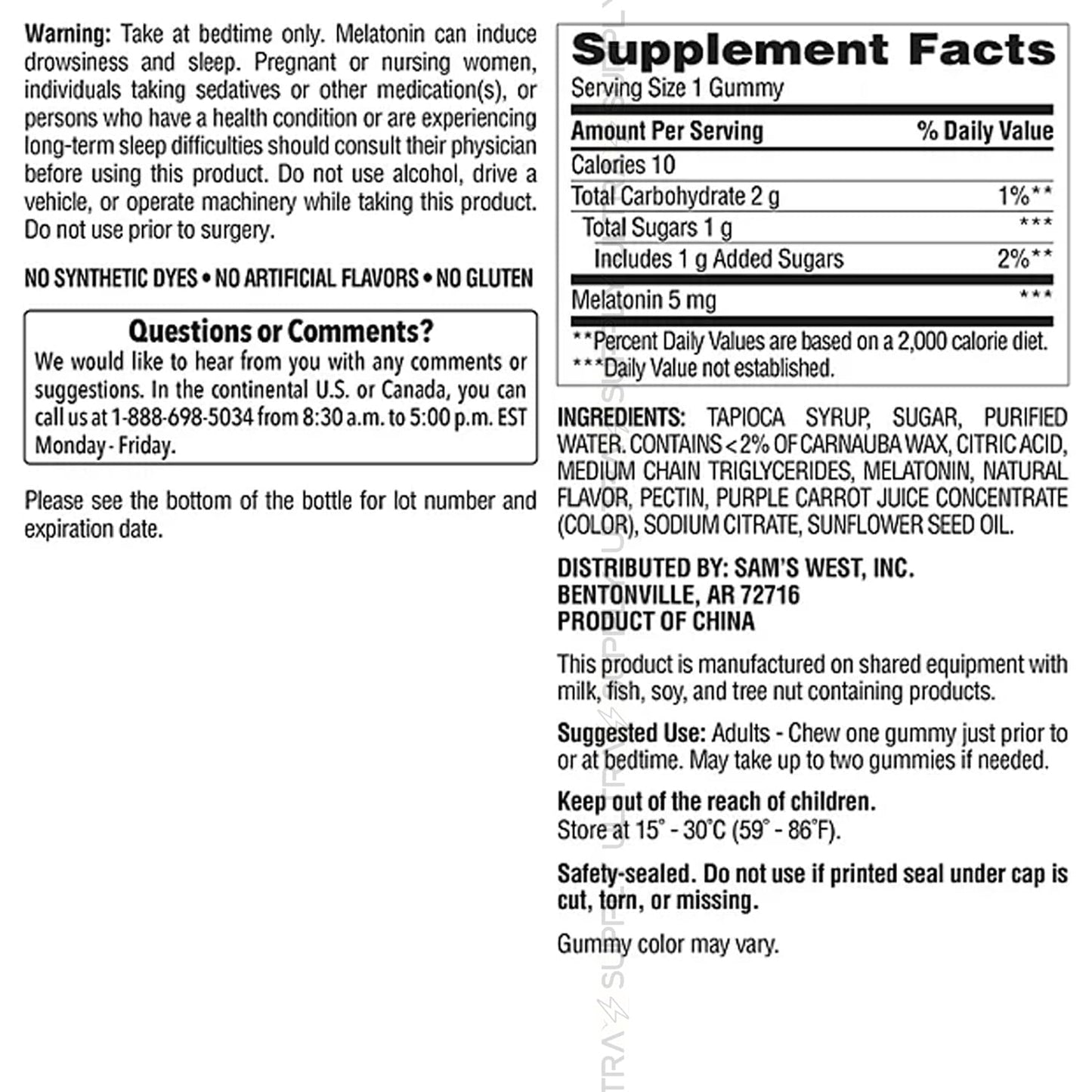 Generic Members Mark Melatonin Gummy 5mg – Strawberry Flavor, Non-Habit Forming, Gluten Free, 200 Count