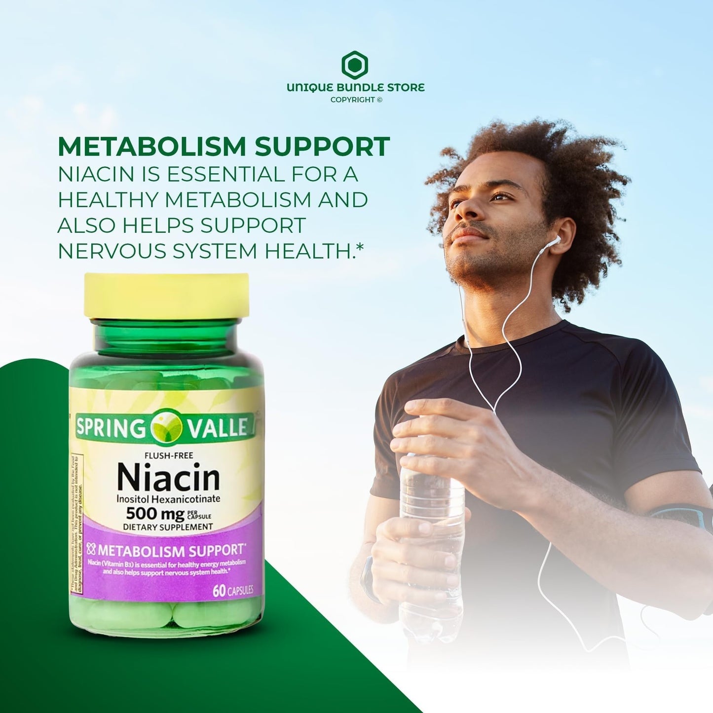 Unique Bundle Store Niacin Flush Free 500mg Niacinamide Vitamin B3 Capsule 120 Capsules