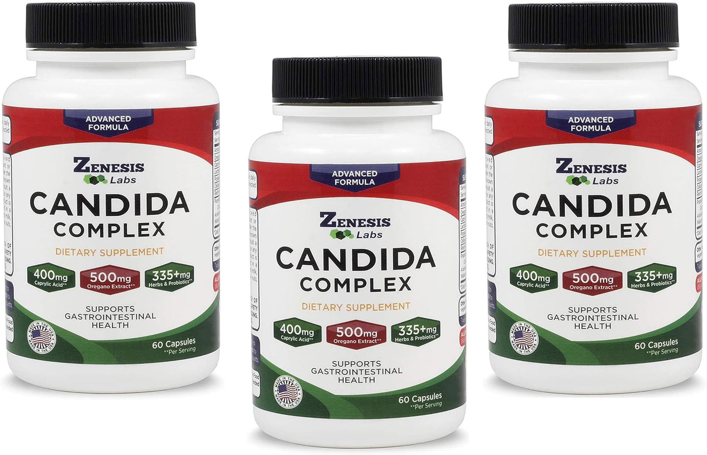 Zenesis Labs Candida Complex Cleanse Detox Caprylic Acid Supplement with Oregano Extract, Probiotics, Enzymes 180 Capsules