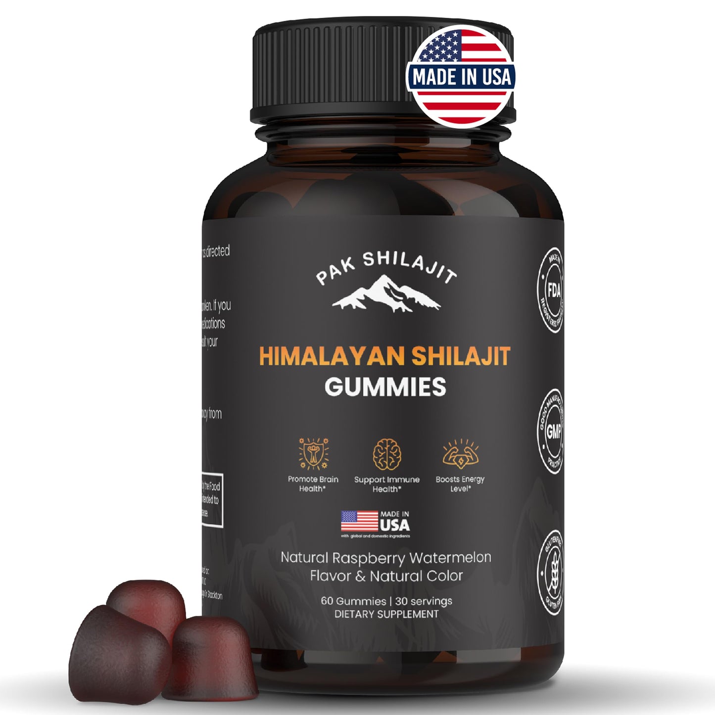 PakShilajit Pure Sundried Himalayan Shilajit Gummies, 60 Count