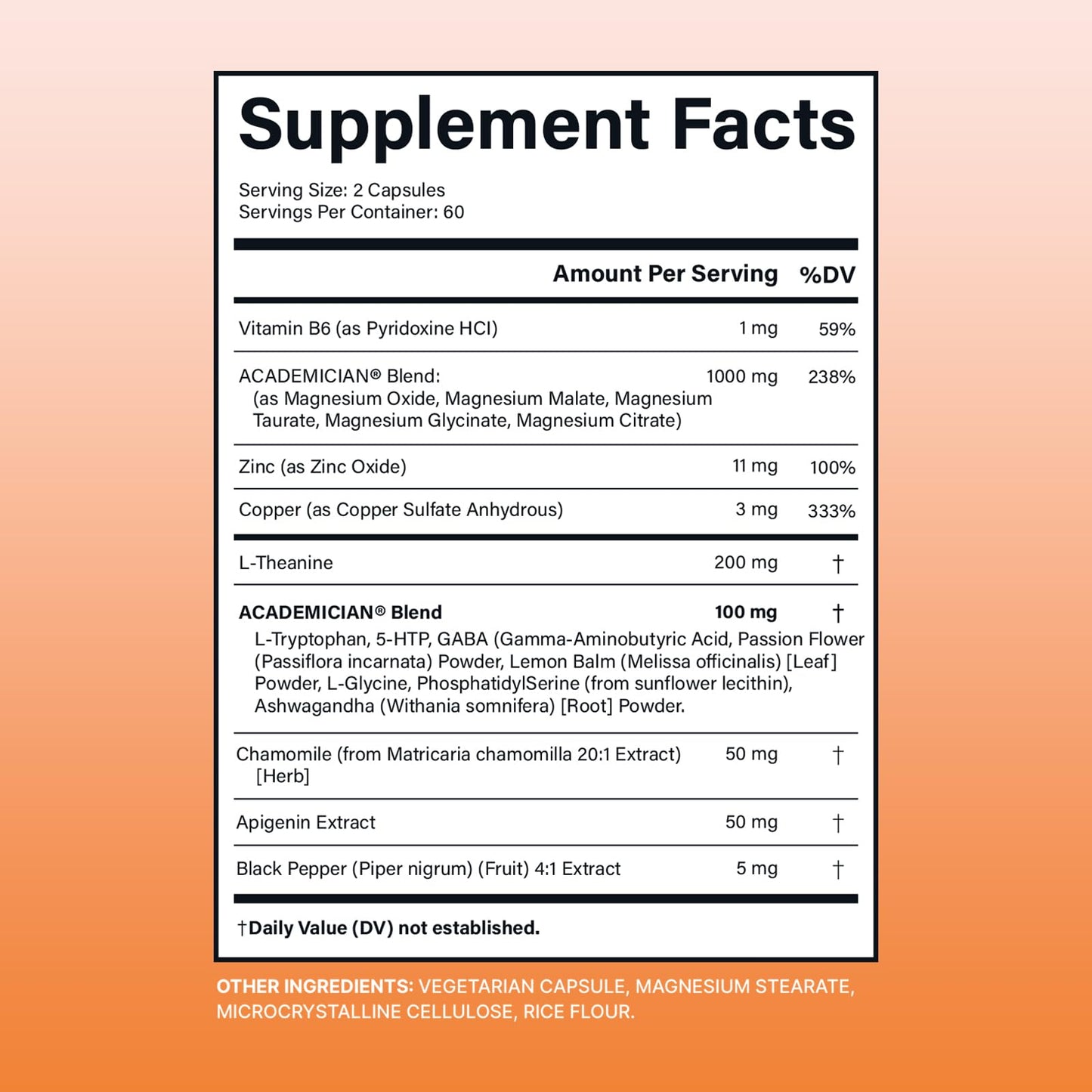 ACADEMICIAN Magnesium Citrate Capsules with Magnesium Glycinate, Magnesium Taurate, L-Theanine, Apigenin - 120 Capsules