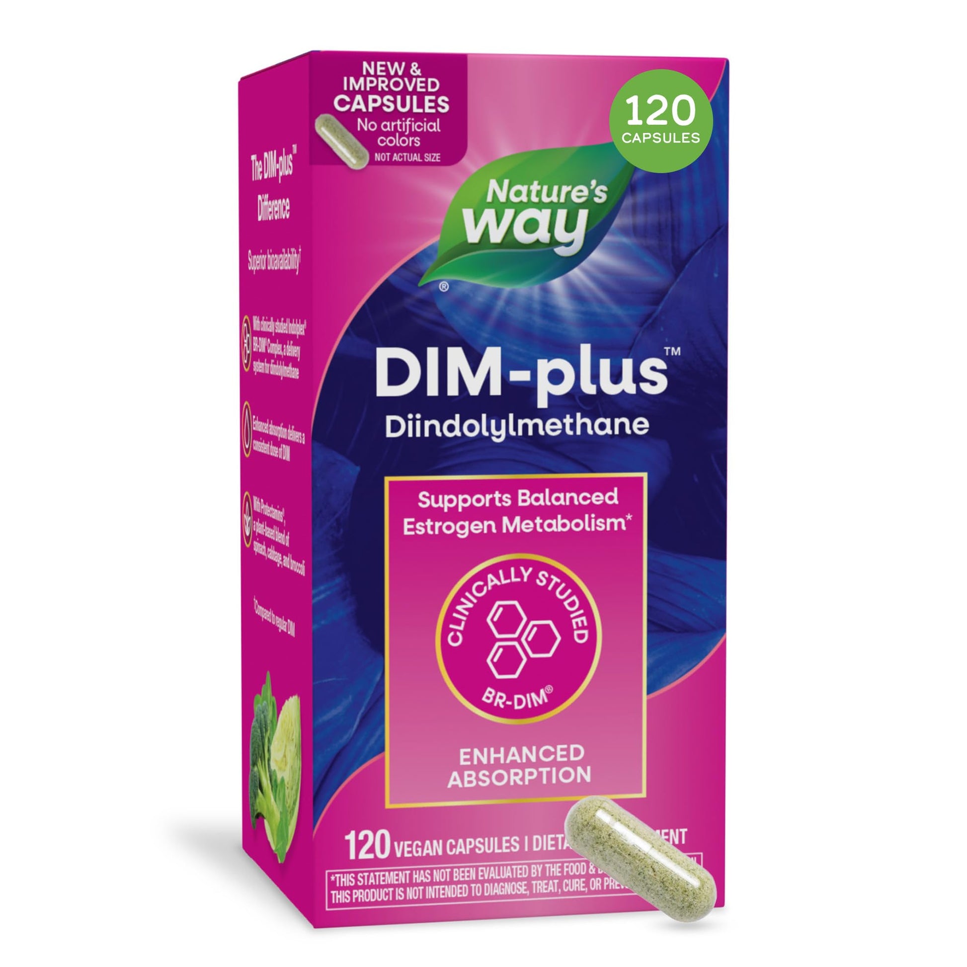 Nature's Way DIM-Plus DIM Supplement, BR-Diindolylmethane 100 mg, Capsule, 120 Count