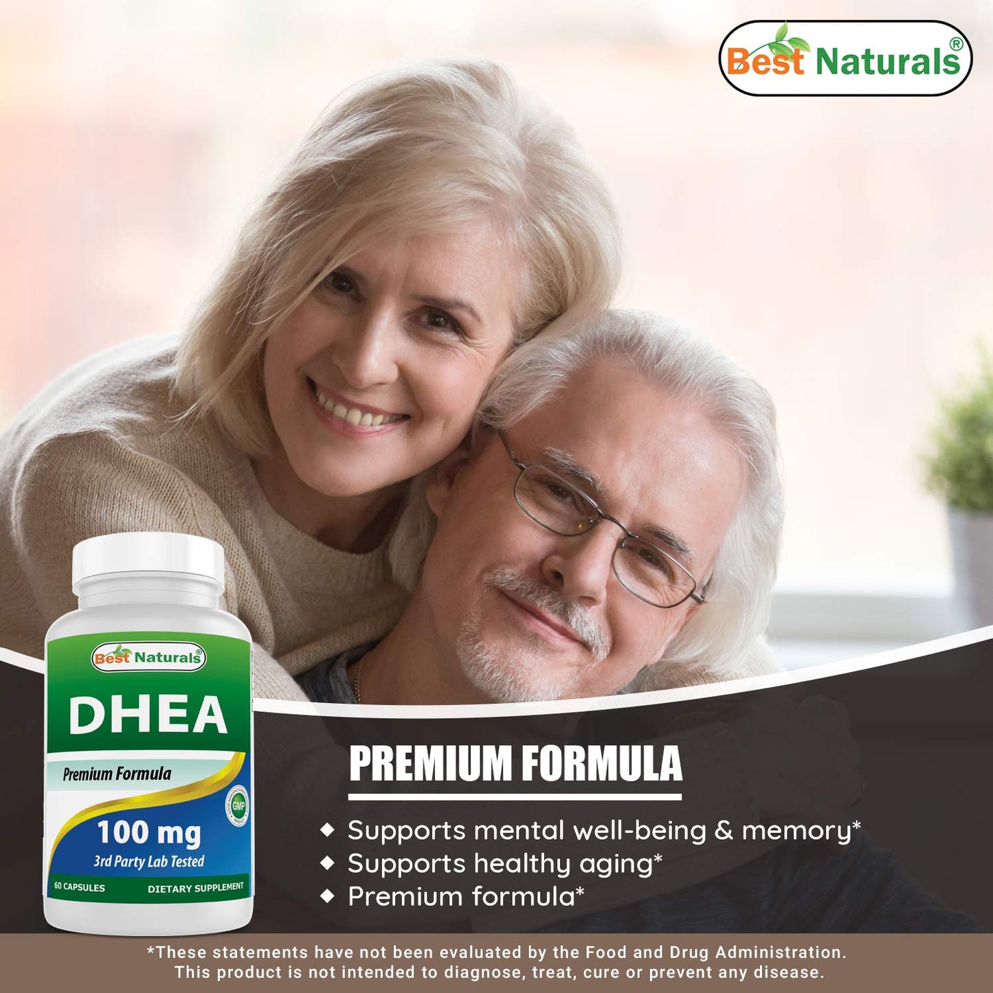 Best Naturals DHEA 100 mg & Hyaluronic Acid 200 mg Capsules, 60 Capsules