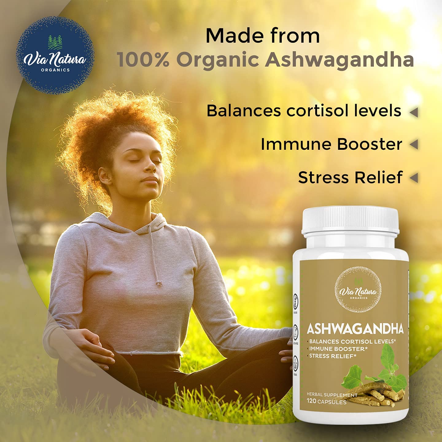 Via Natura Organics Ashwagandha Capsules 1000mg, 120 Capsules
