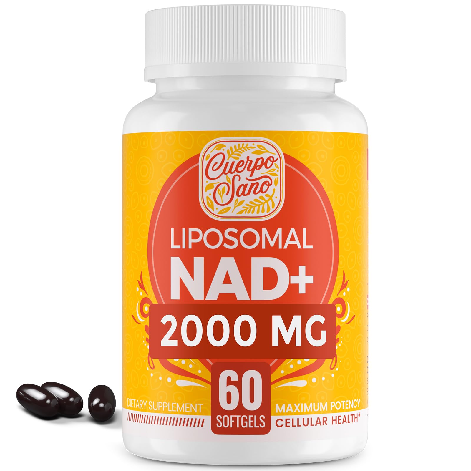 Cuerpo Sano NAD+ Supplement 2000 mg Liposomal NAD+ with High Absorption Softgels, 60 Count