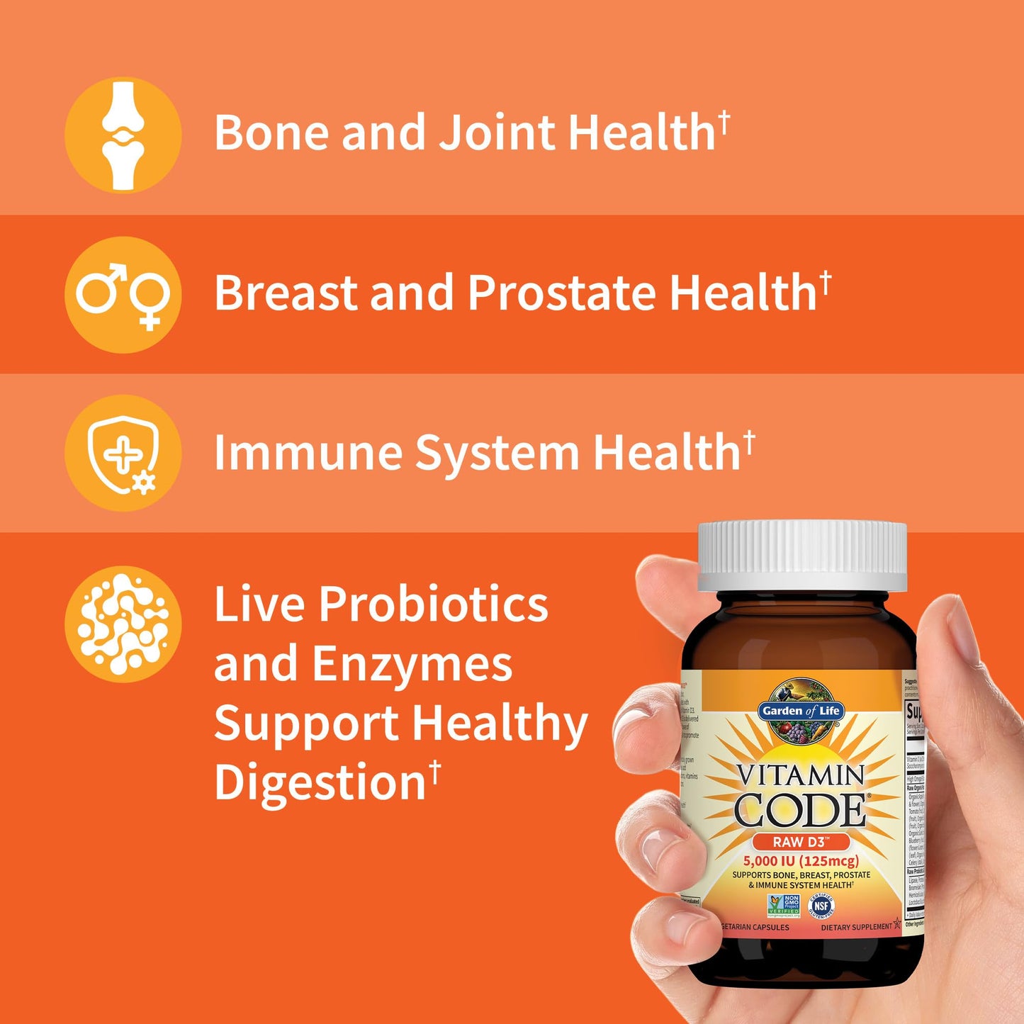 Garden of Life Vitamin D3 5000 IU, Raw Whole Food Supplements with Chlorella, Fruit, Veggies & Probiotics for Bone & Immune Health, 360 Capsules