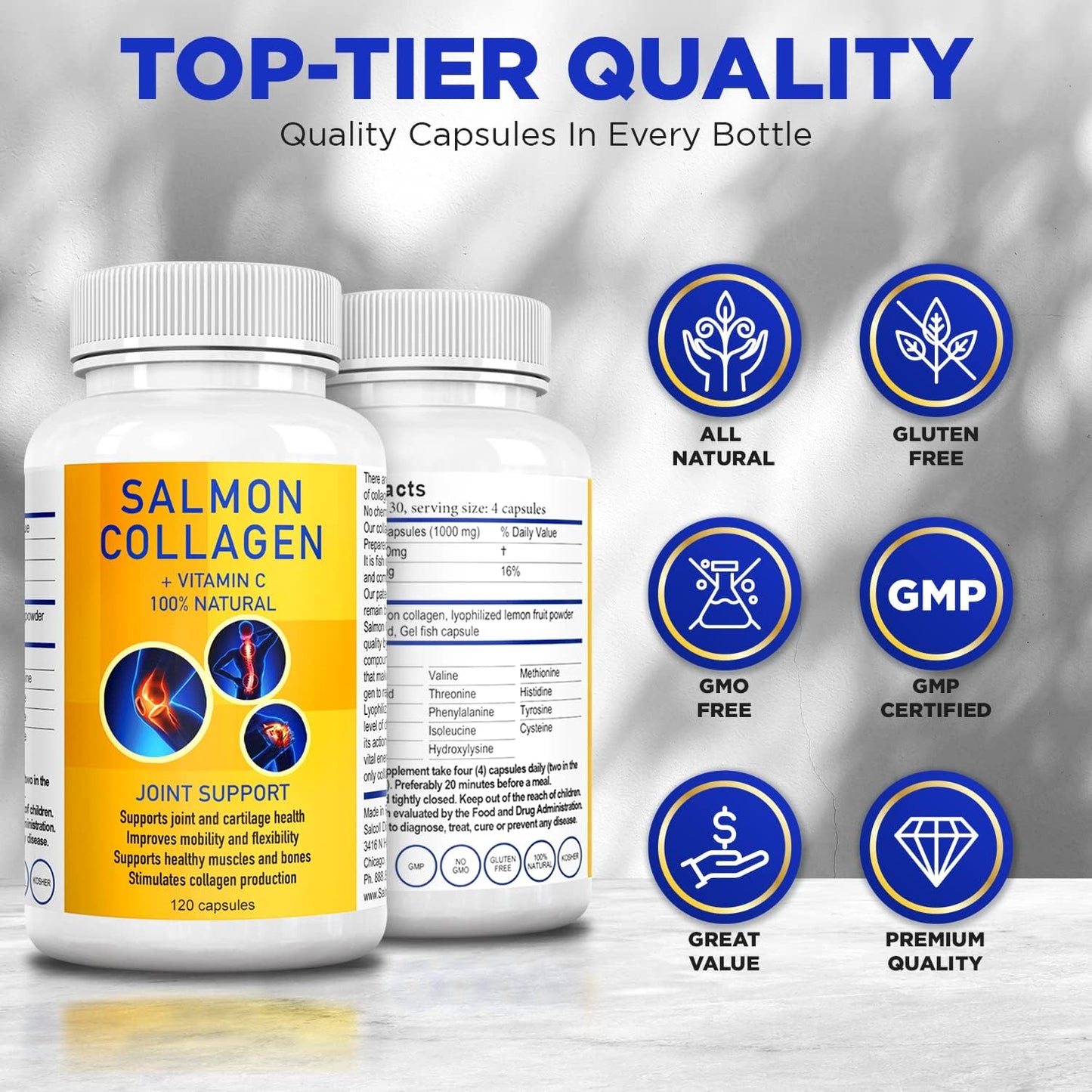 Salcoll Premium Marine Collagen Capsules, 120 Count
