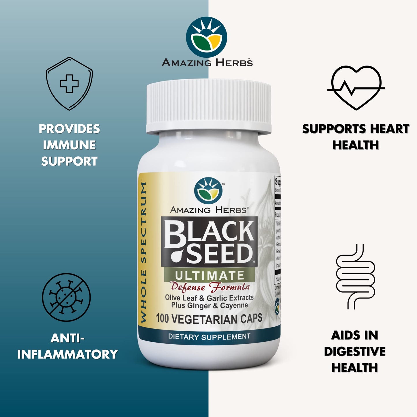 Amazing Herbs Whole Spectrum Black Seed Ultimate Capsules, 200 Capsules