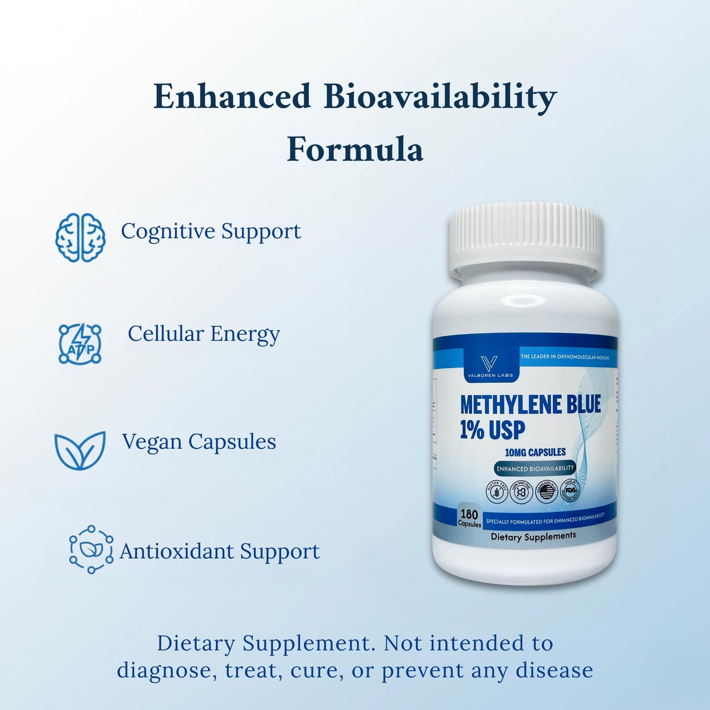 Valboren Labs Methylene Blue Capsules 10mg, 180 Count
