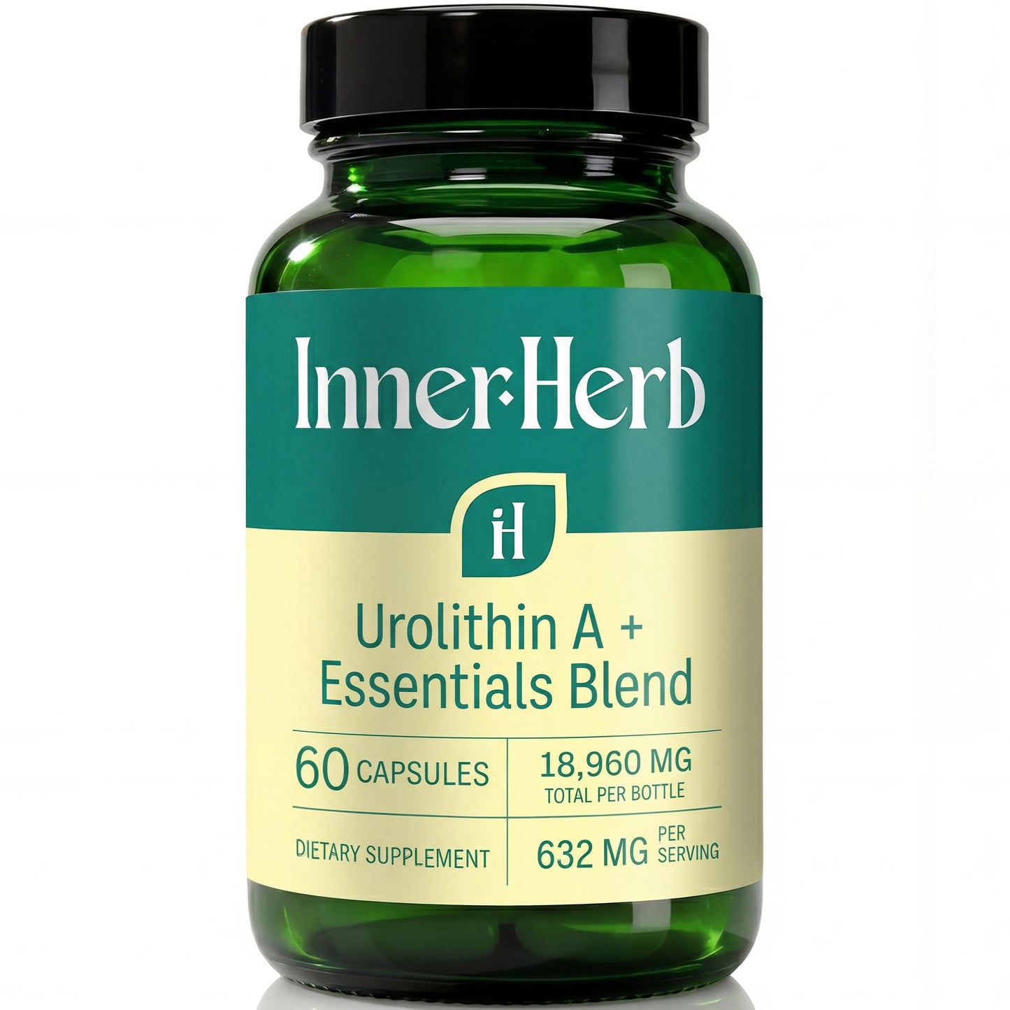 InnerHerb Urolithin A 632mg with NMN, NR, PQQ & Magnesium Bisglycinate, Mitochondrial & Cellular Energy Support, NAD+ Booster Supplement, 60 Vegan Capsules