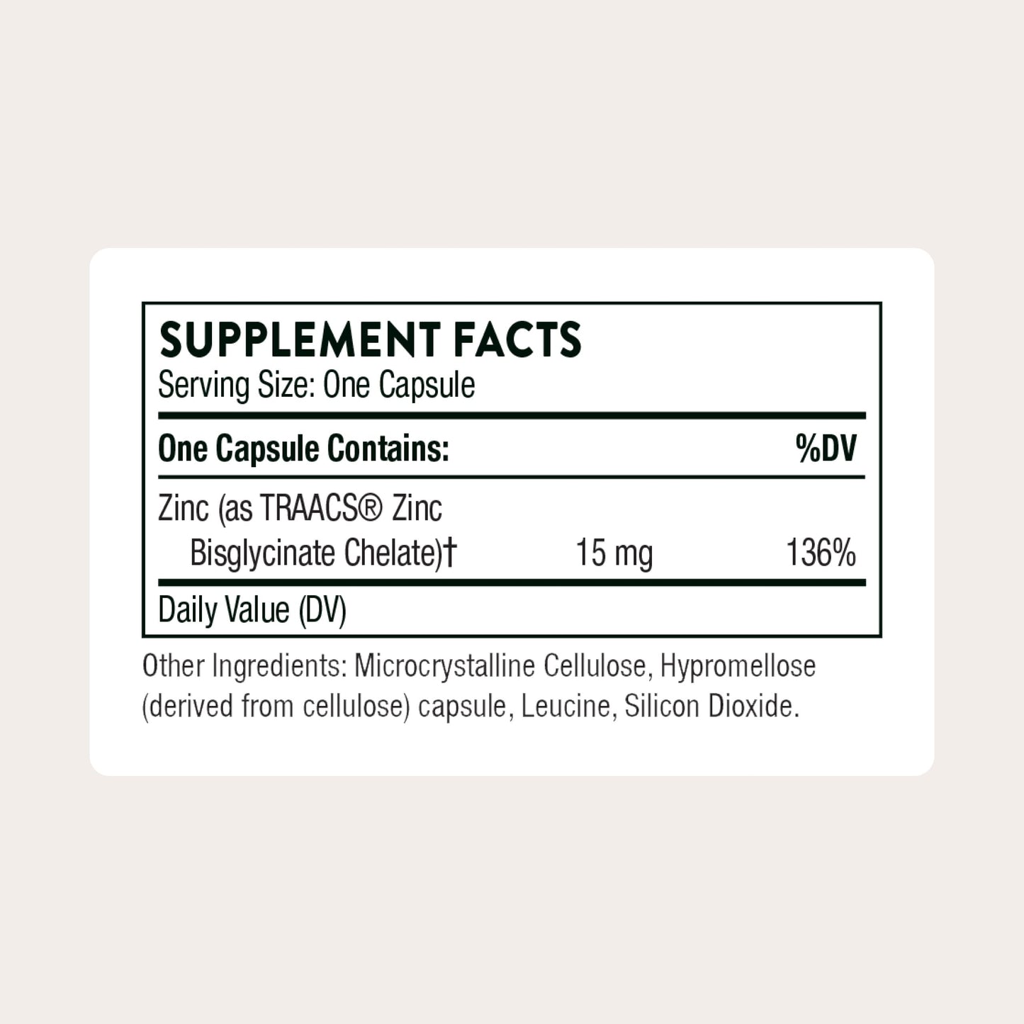 Thorne Zinc Bisglycinate 15 mg Capsules, 60 Count