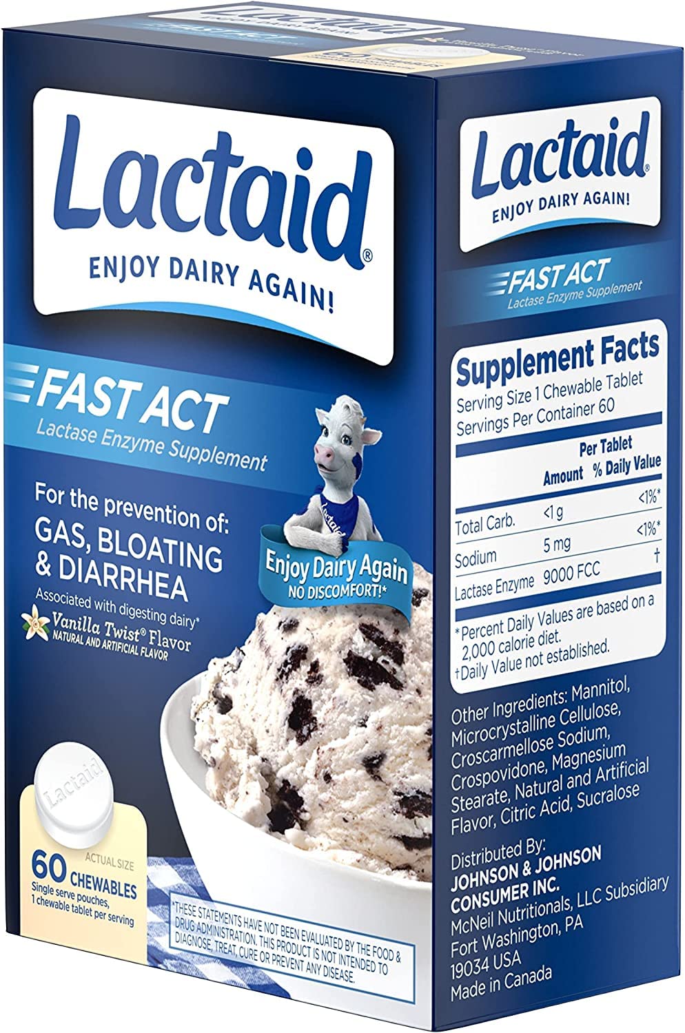 Lactaid Fast Act Chewables Vanilla Twist 12 Packs