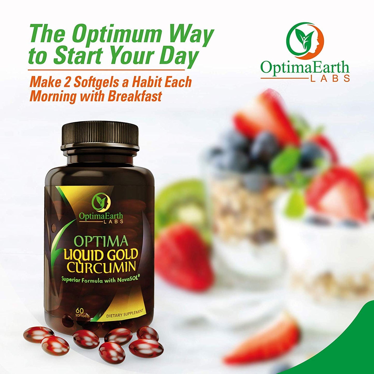 OptimaEarth Labs Liquid Gold Curcumin with NovaSOL — High Absorption Turmeric Supplement, Softgels, 60 Count