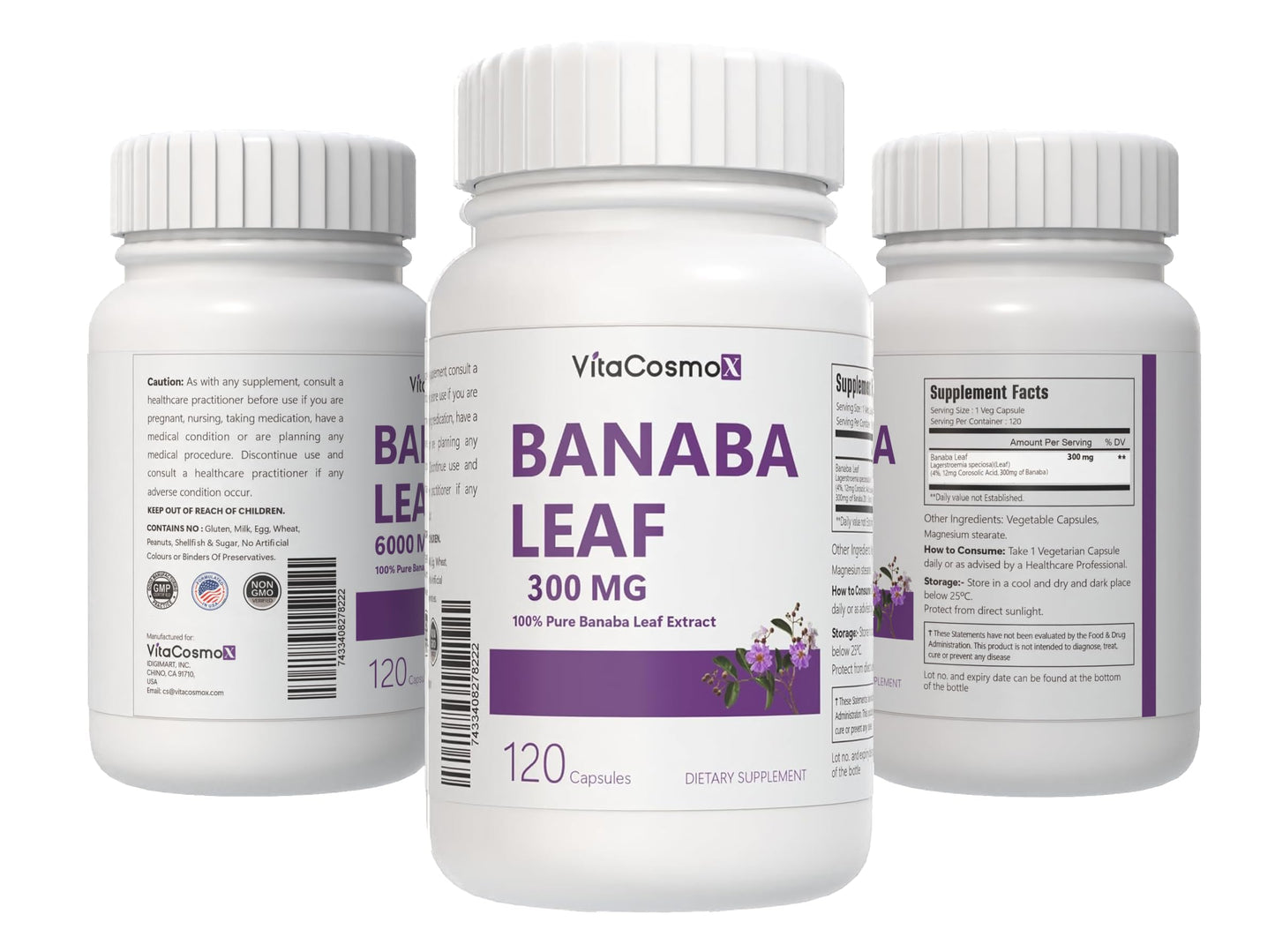 VitaCosmoX Banaba Leaf Extract 300 mg Capsule, 120 Count