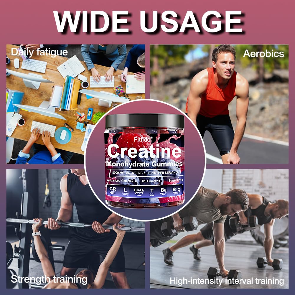 Fitfido Creatine Monohydrate Gummies 5000mg with L-Carnitine, 120 Count