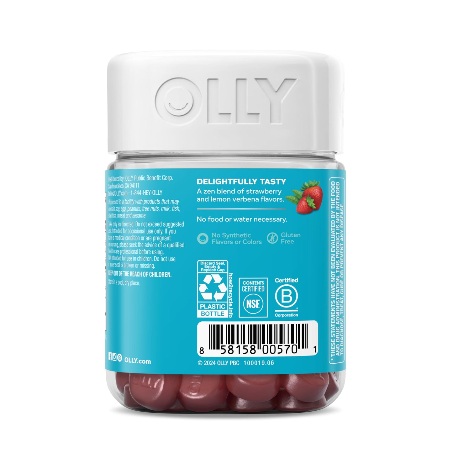 OLLY Goodbye Stress Gummy GABA L-Theanine Lemon Balm Stress Relief Supplement, 42 Count
