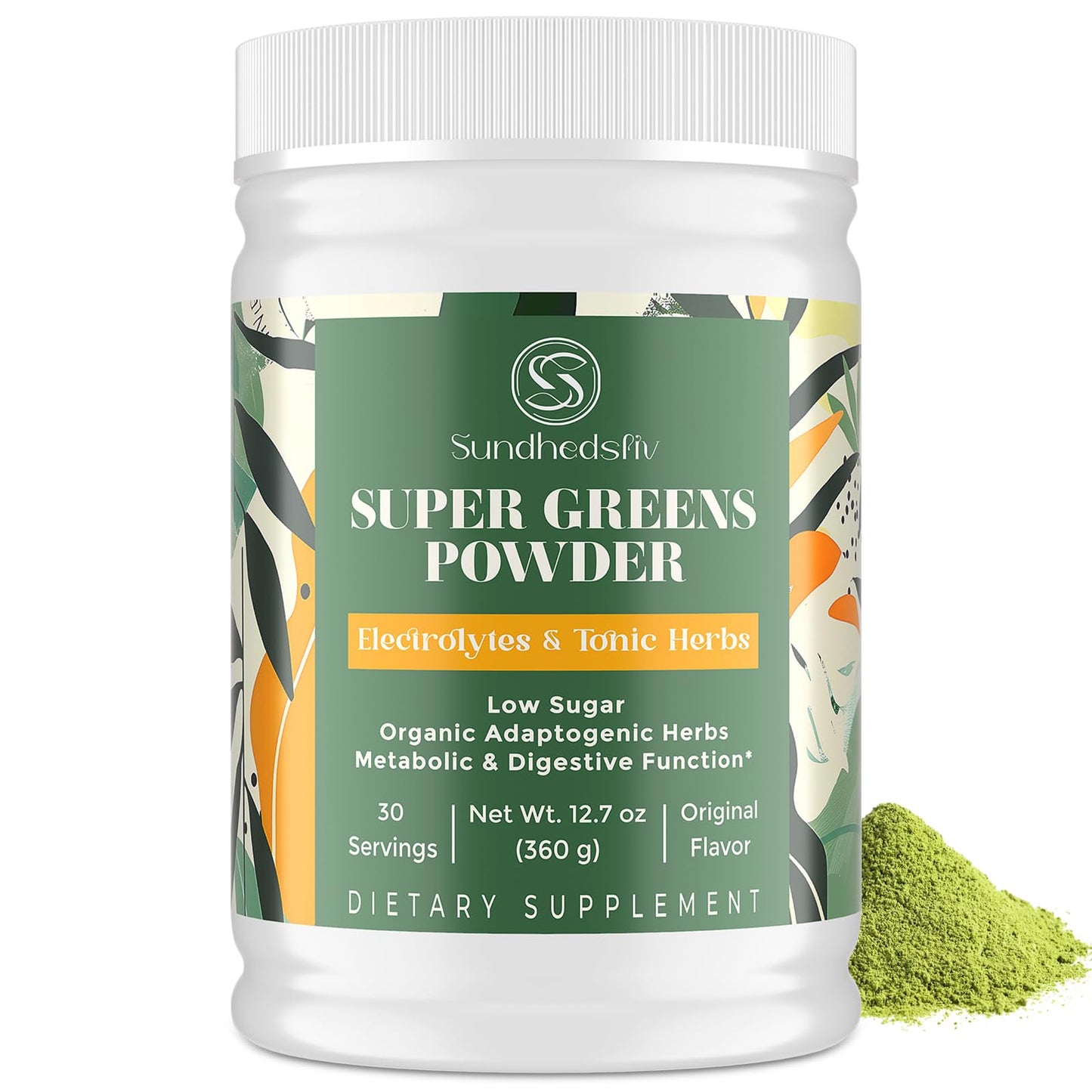 Sundhedsliv Super Greens Powder Superfood + Electrolytes & Tonic Herbs Powder 12.7 Ounce