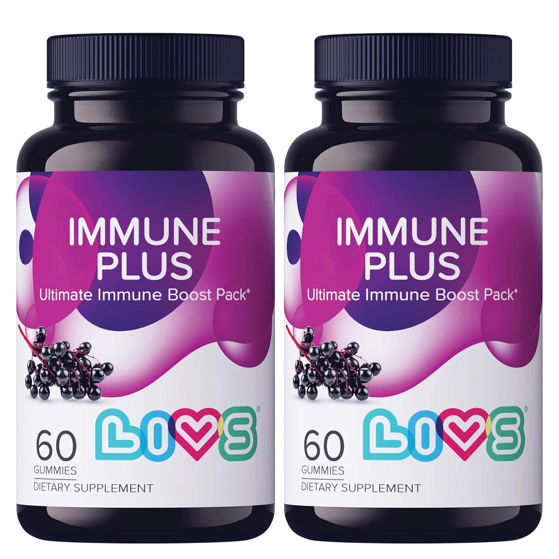 LIVS Immune Plus Gummies – Elderberry Extract with Vitamin C, D3, & Zinc, Pack of 2