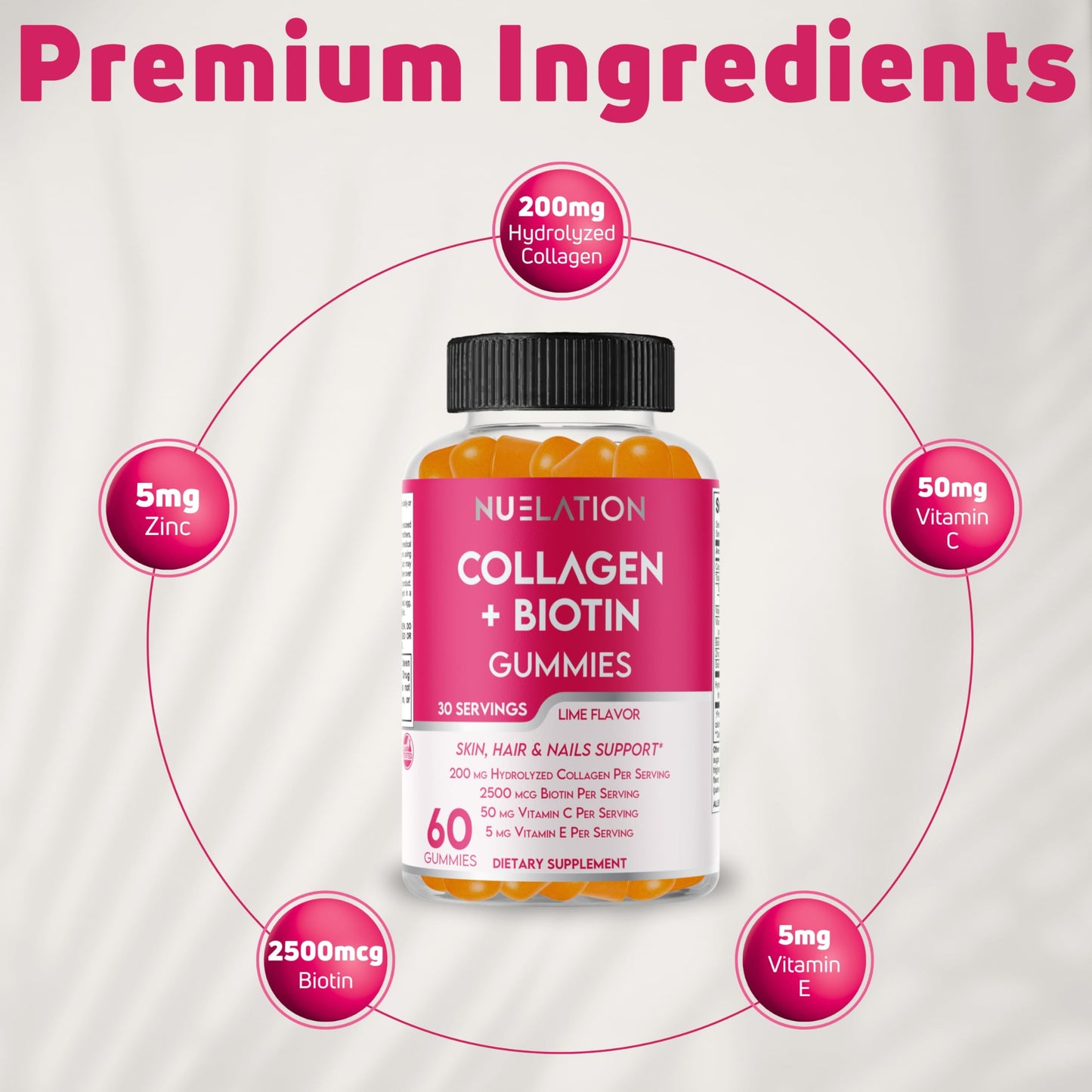 NUELATION Hydrolyzed Collagen Gummies with Biotin, 60 Count