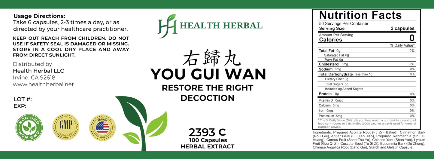 Health Herbal HH2393C You GUI Wan/Restore The Right Decoction Capsules 100