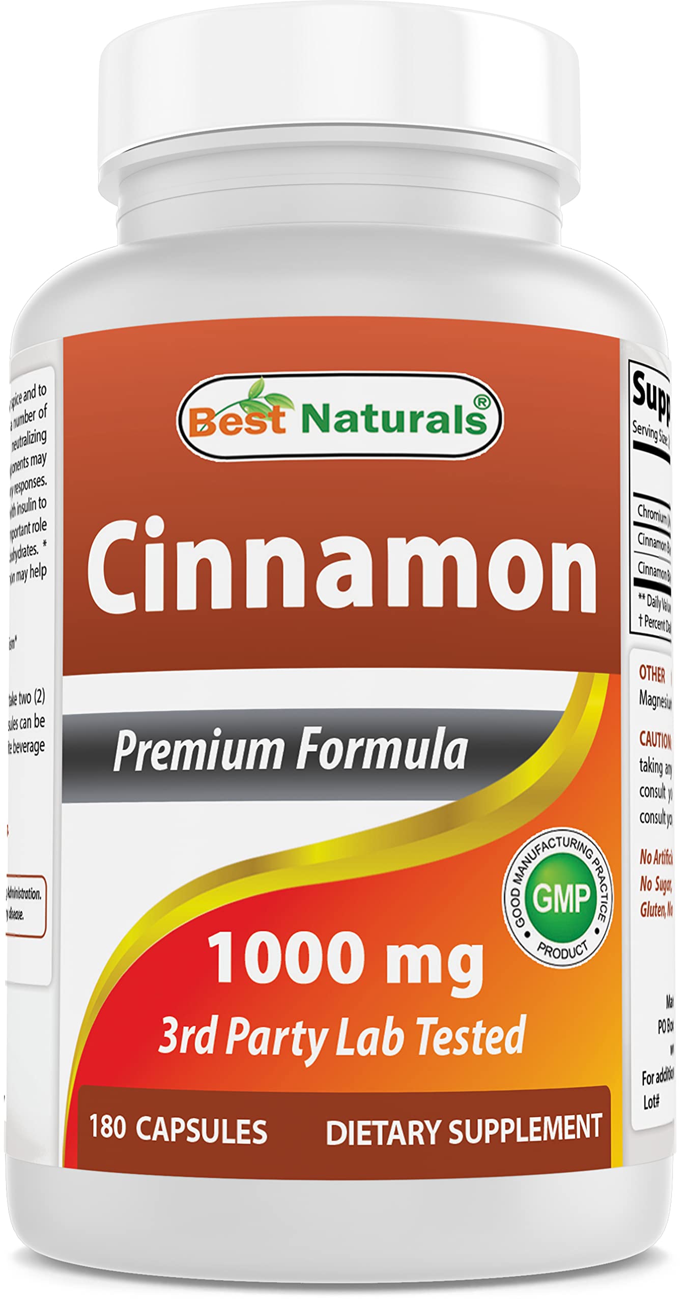 Best Naturals Cinnamon 2000 mg Equivalent with Chromium 400 mcg per Serving - Metabolism Support Capsules 180
