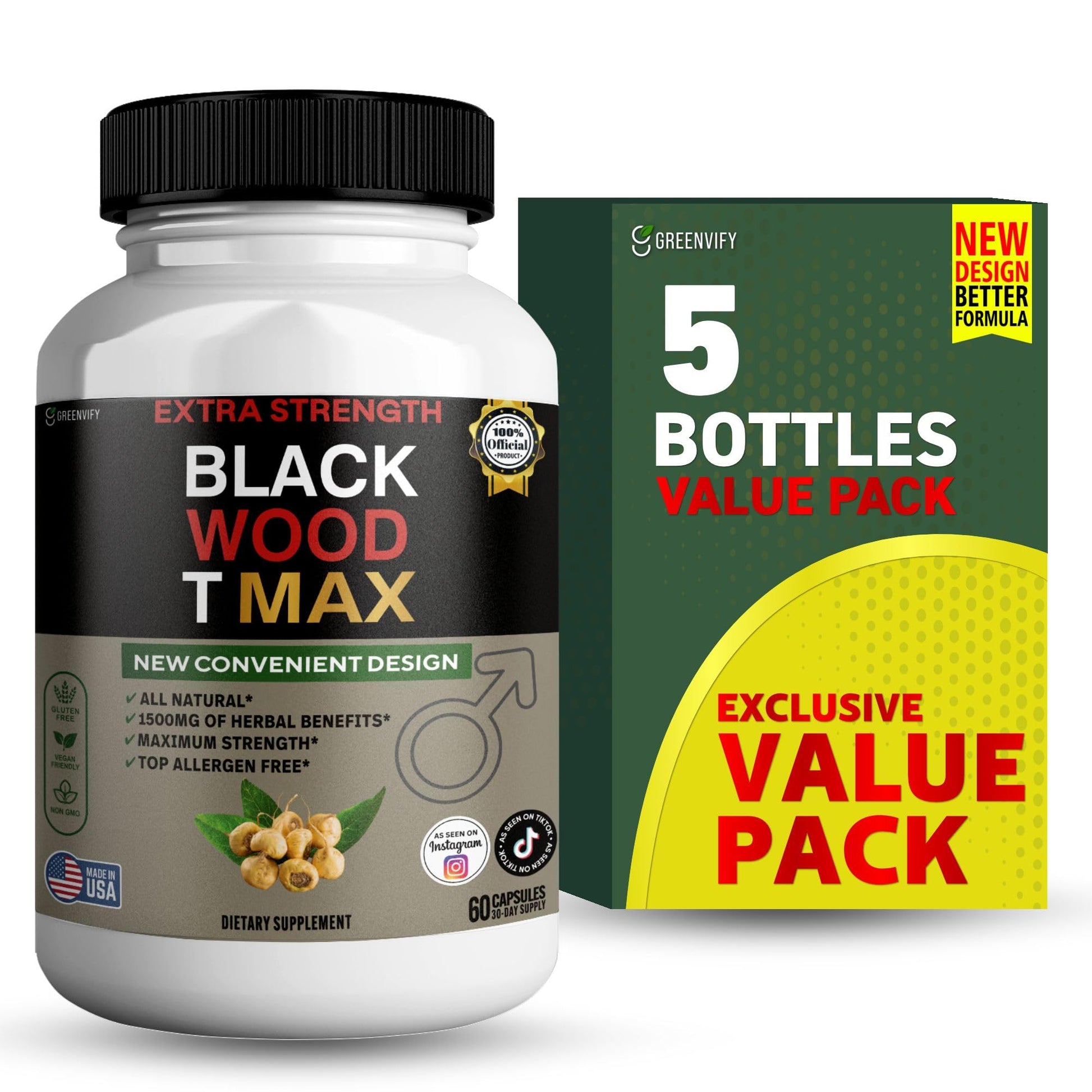 GREENVIFY Black Wood T Max Extra Strength Capsules, 300 Count