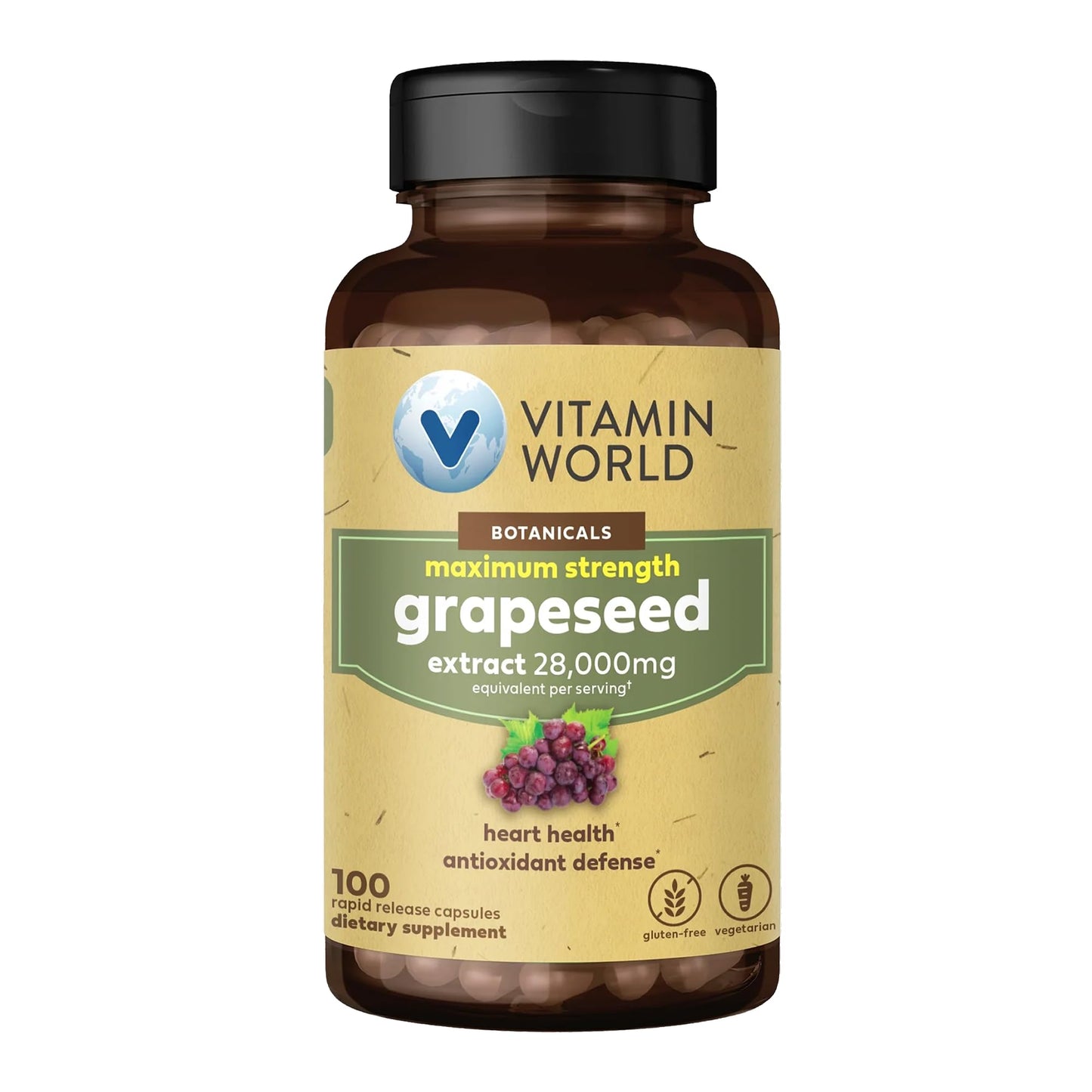Vitamin World Grape Seed Extract, 95% Polyphenols, Vegetarian Capsule, 100