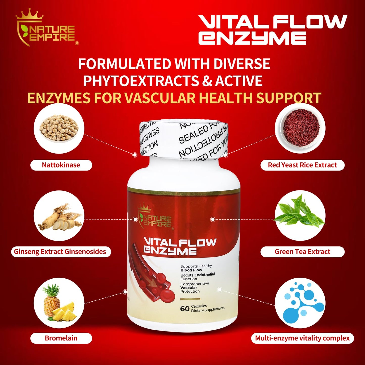 NATUREMPIRE Nattokinase Supplement 4000 FU Per Serving, Capsule, 60 Capsules
