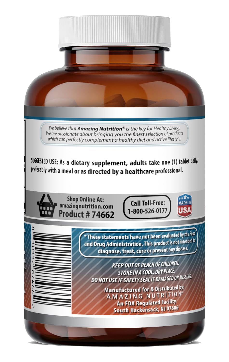 Amazing Nutrition Calcium with Vitamin D3 Supplement Tablet, 120 Count