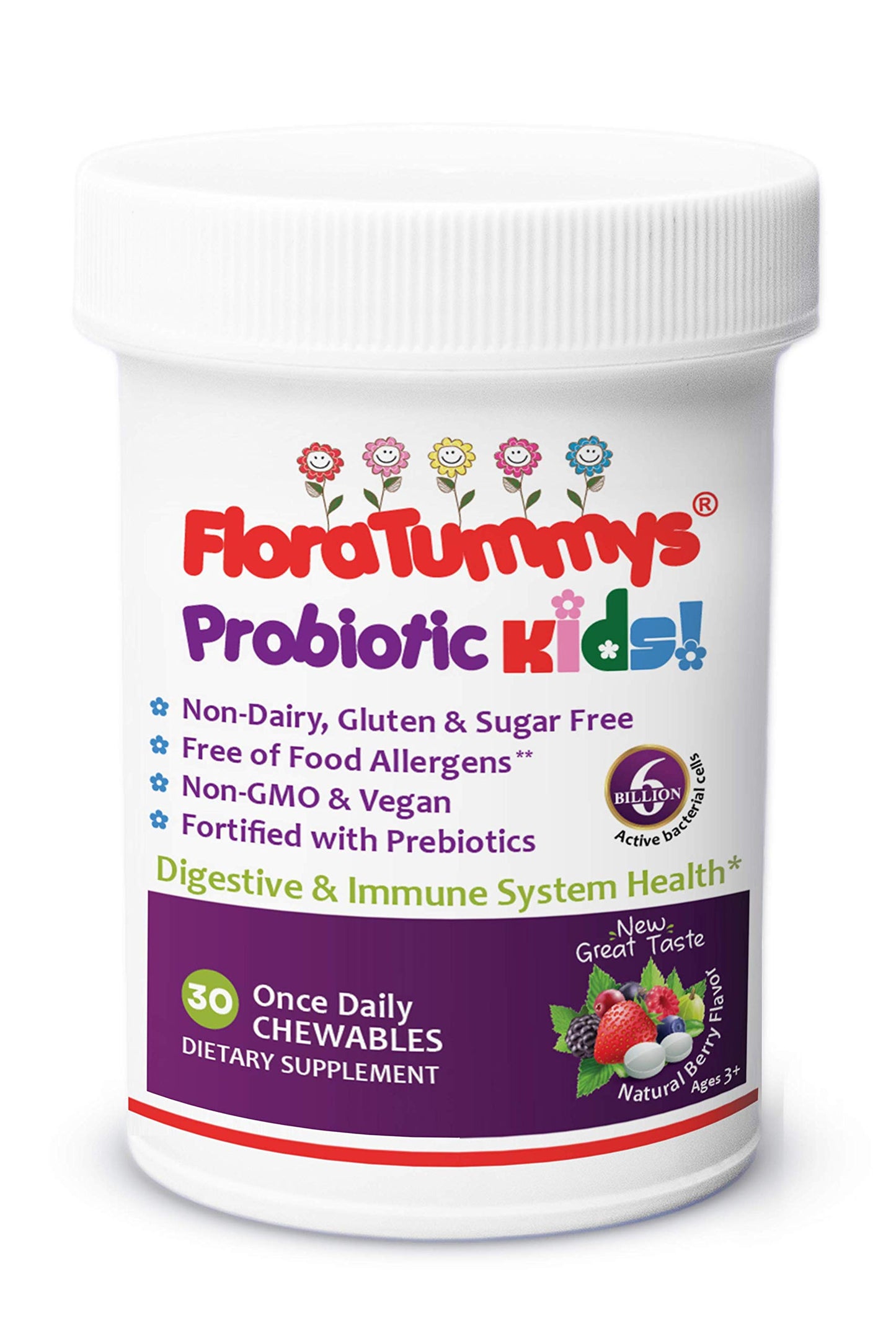 FloraTummys Kids Chewable Probiotic Prebiotics 30 Tablets