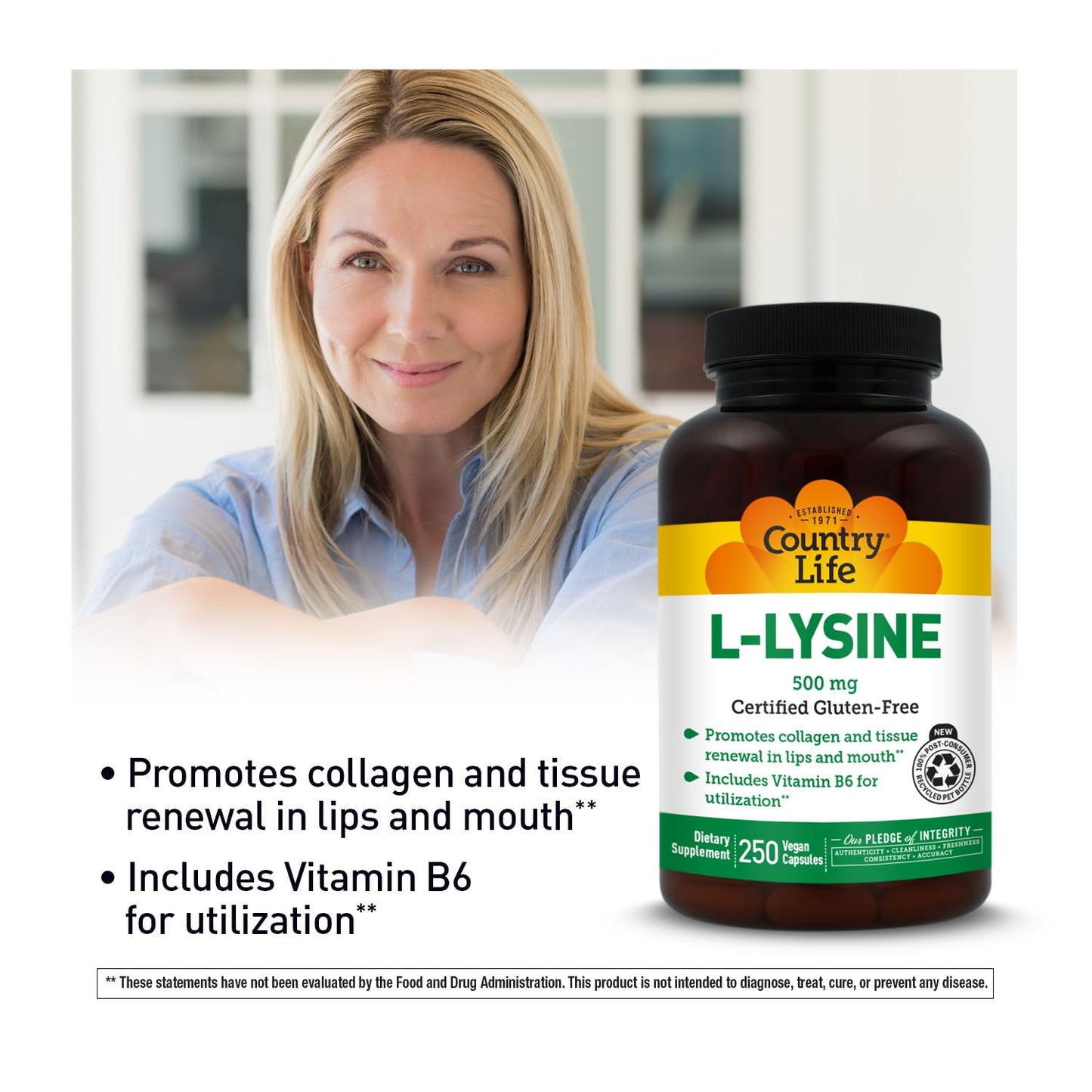 Country Life L-Lysine 500mg with B-6 Capsule 250 Count