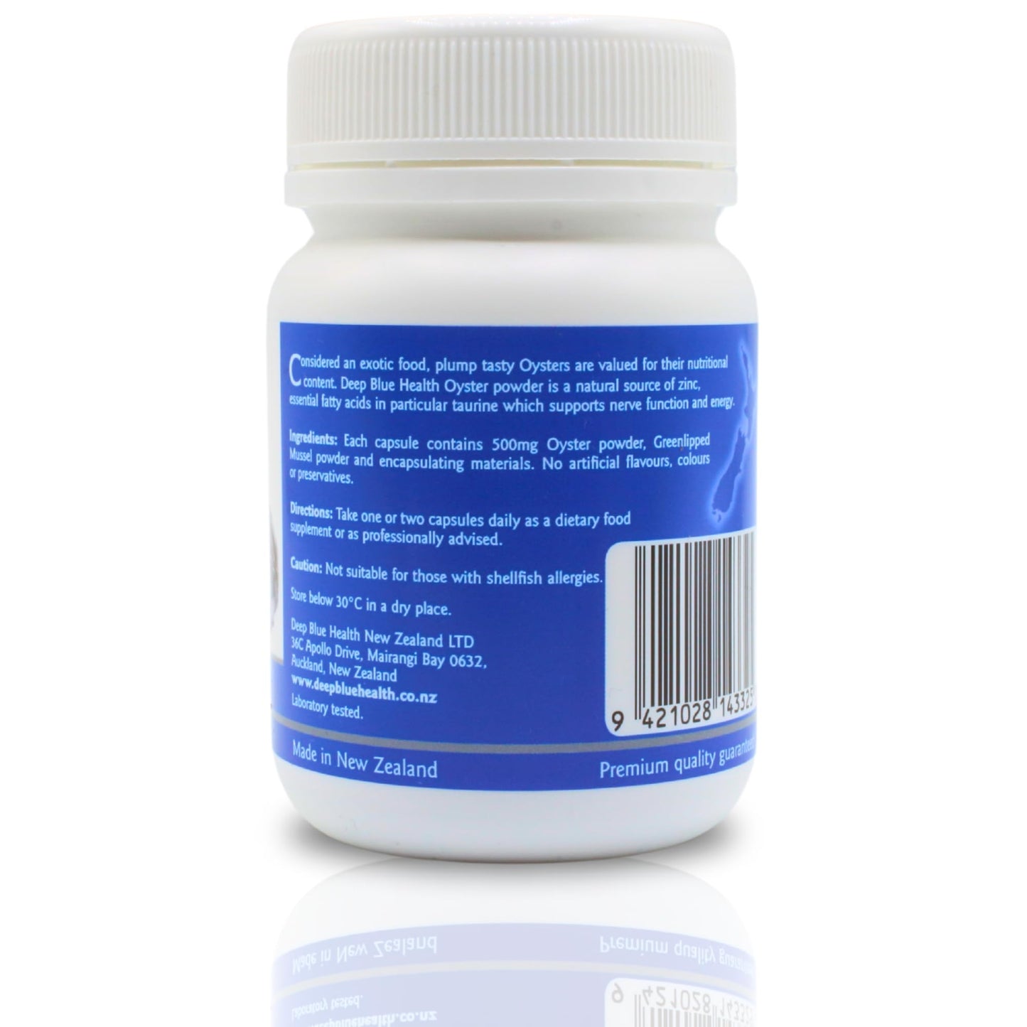 Deep Blue Health New Zealand Oyster Extract Powder Zinc Supplement Capsules 100 Count