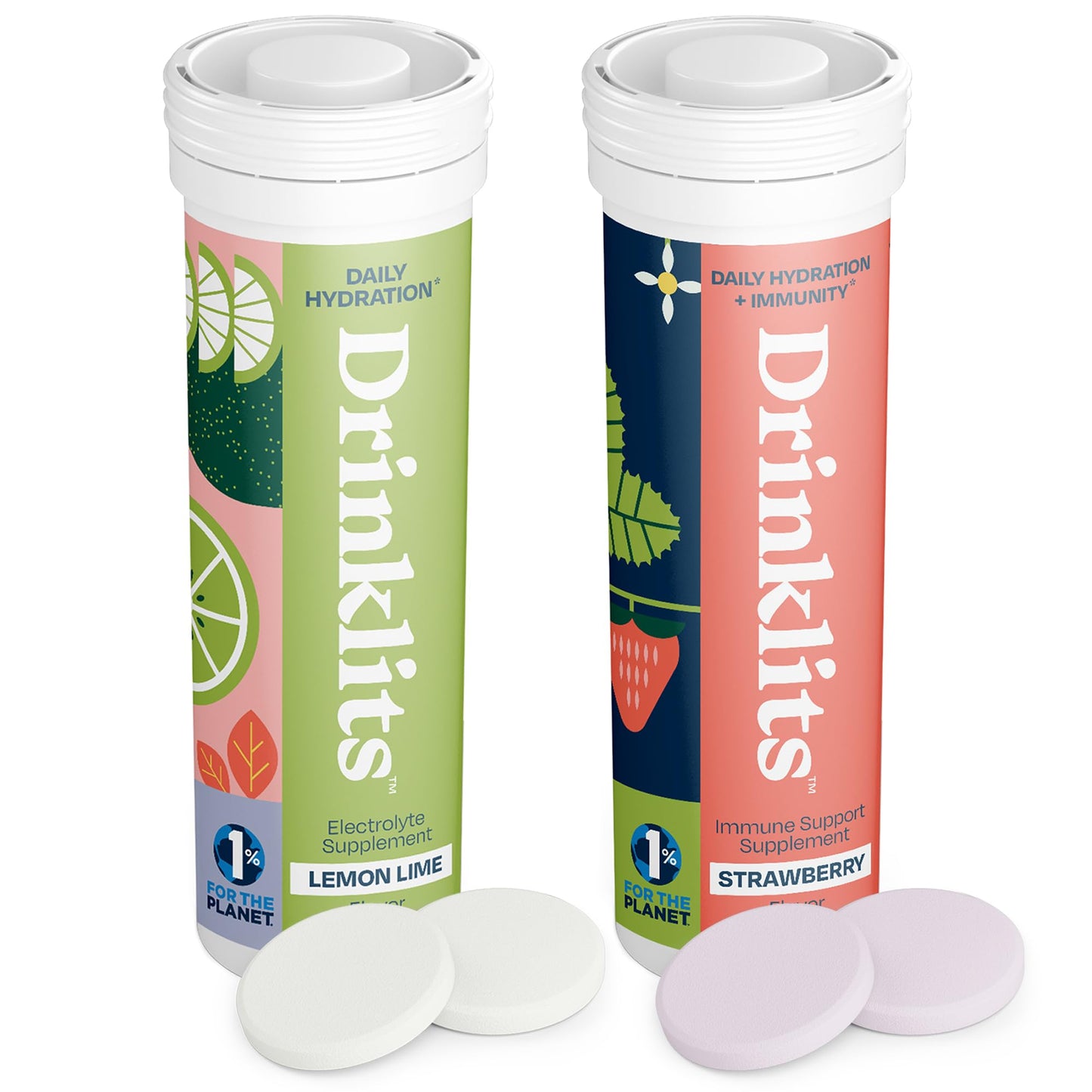 Drinklits Lemon-Lime Electrolyte Hydration & Strawberry Immune Support Tablets, 20 Count