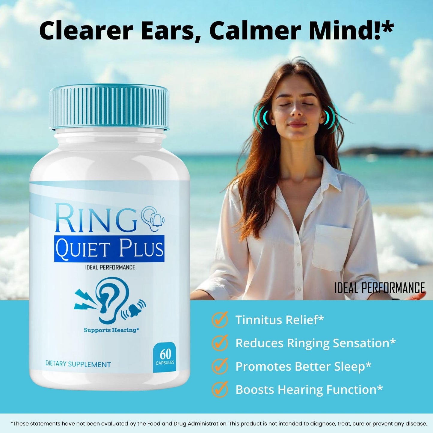 IDEAL PERFORMANCE Ring Quiet Plus Tinnitus Relief for Ringing Ears 60 Capsules
