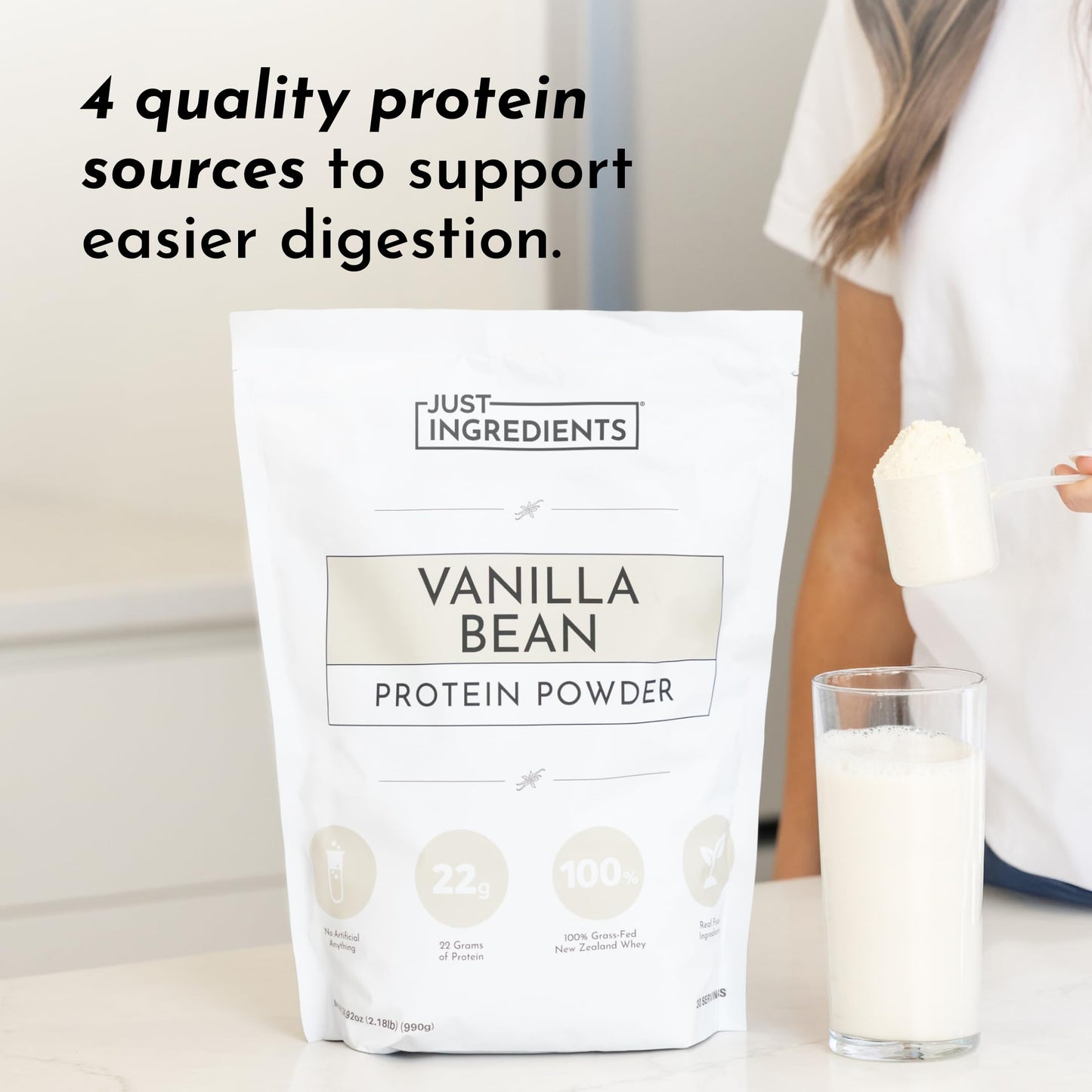 JUST INGREDIENTS Vanilla Bean Protein Powder, 23