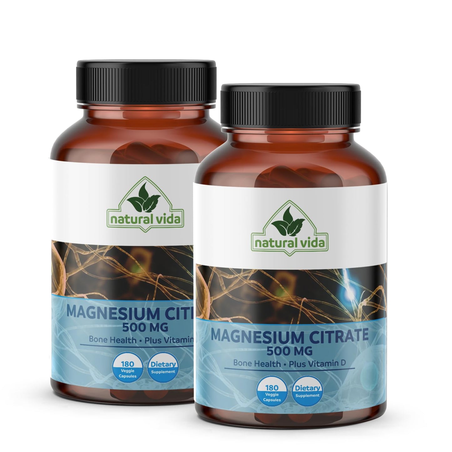 Natural Vida Magnesium Citrate 500mg + Vitamin D Capsules, 180 Capsules