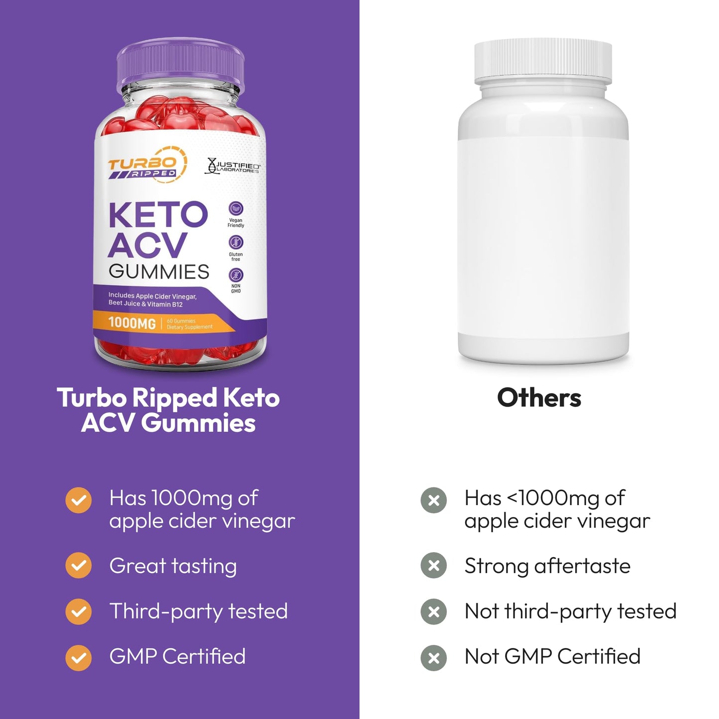 Justified Laboratories Turbo Ripped Keto ACV Gummies (1000 mg) 60 Count