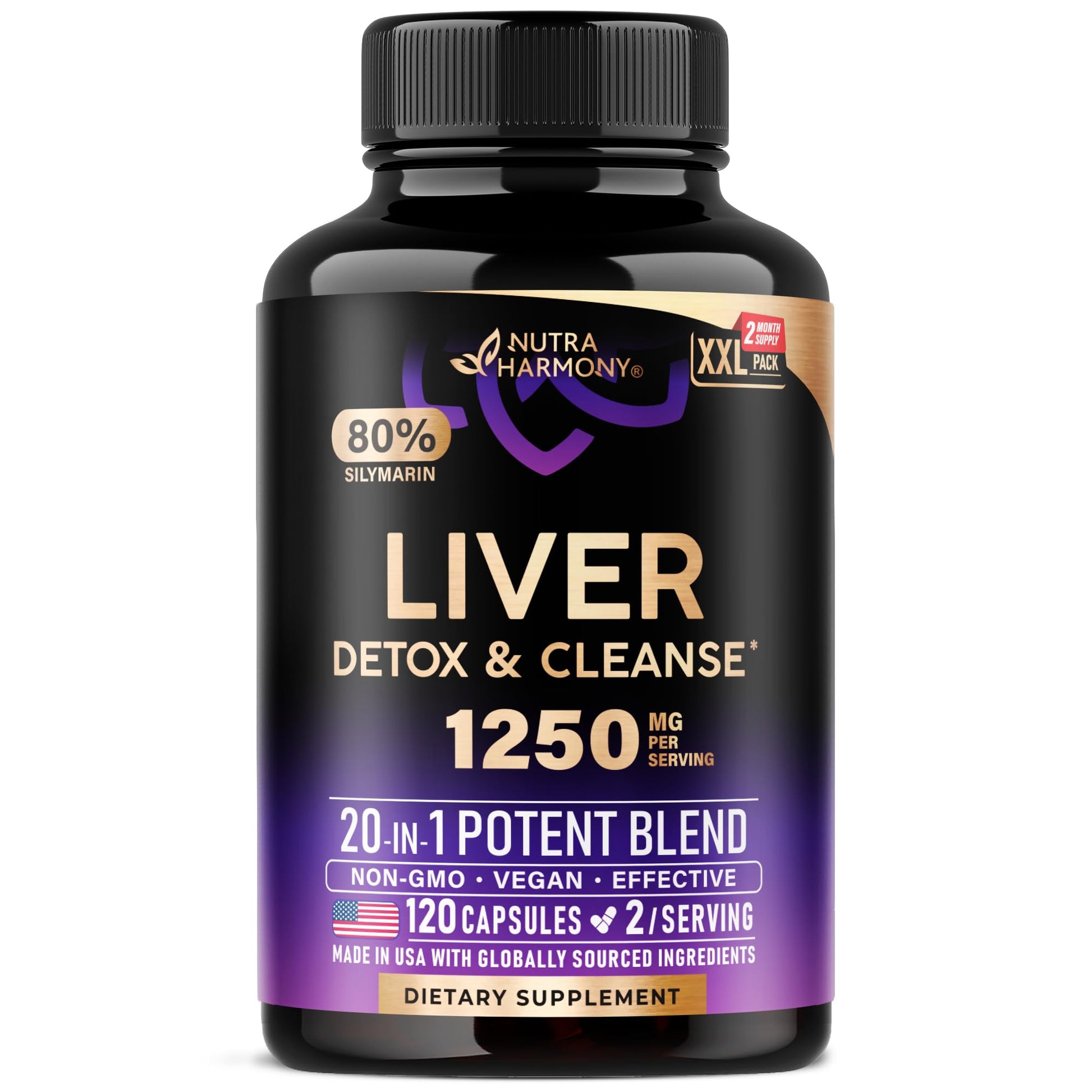 NUTRAHARMONY Liver Cleanse & Detox - Milk Thistle, Dandelion, Artichoke, TUDCA, 120 Capsules