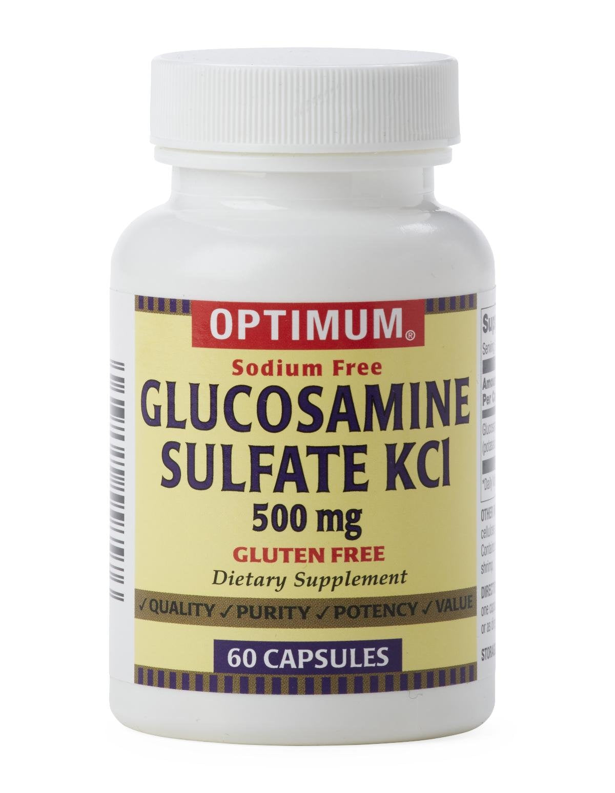 Optimum Glucosamine Sulfate KCI 500mg Capsules, 120 Count