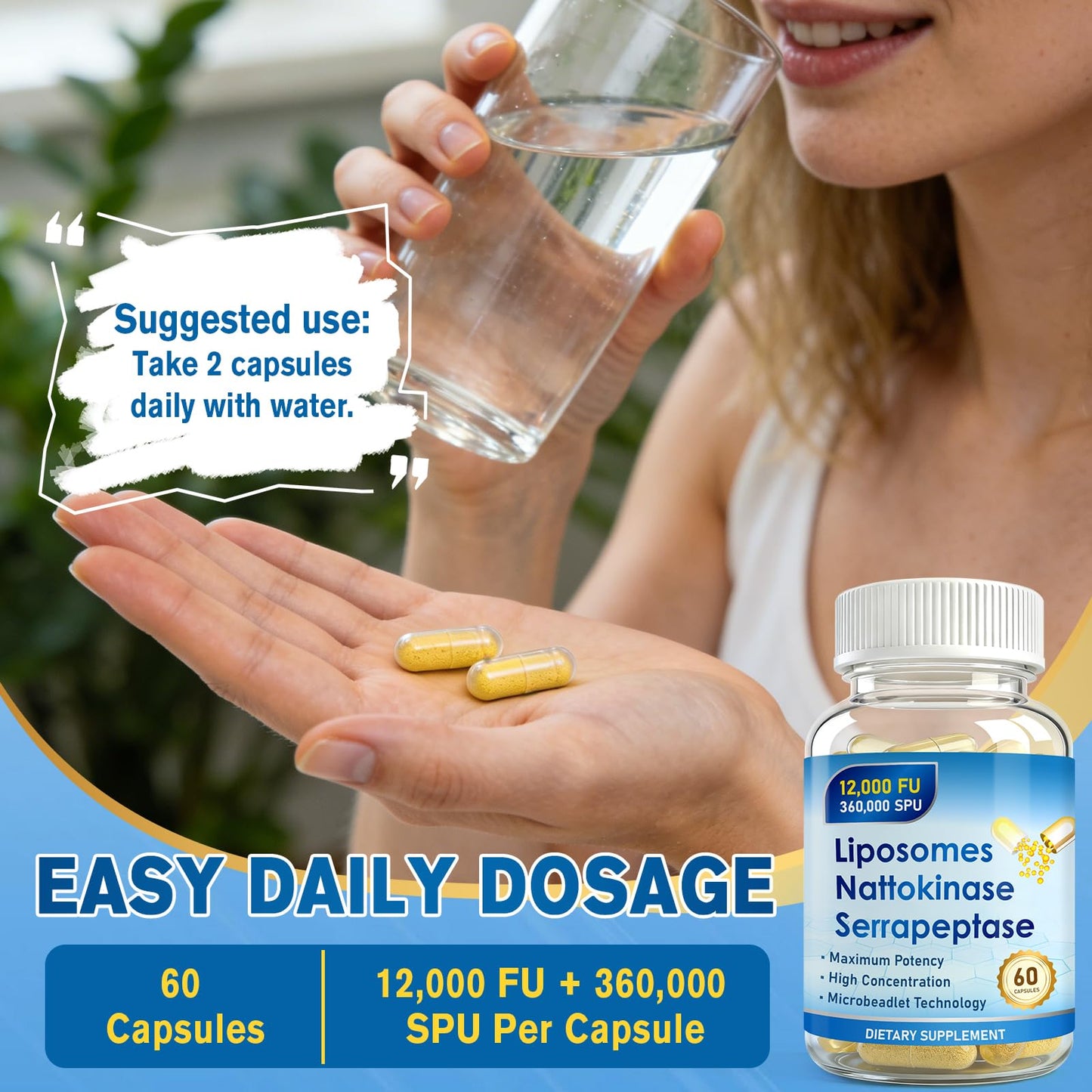 Clijyyem Nattokinase 12,000 FU and Serrapeptase 360,000 SPU Supplement, 60 Capsules
