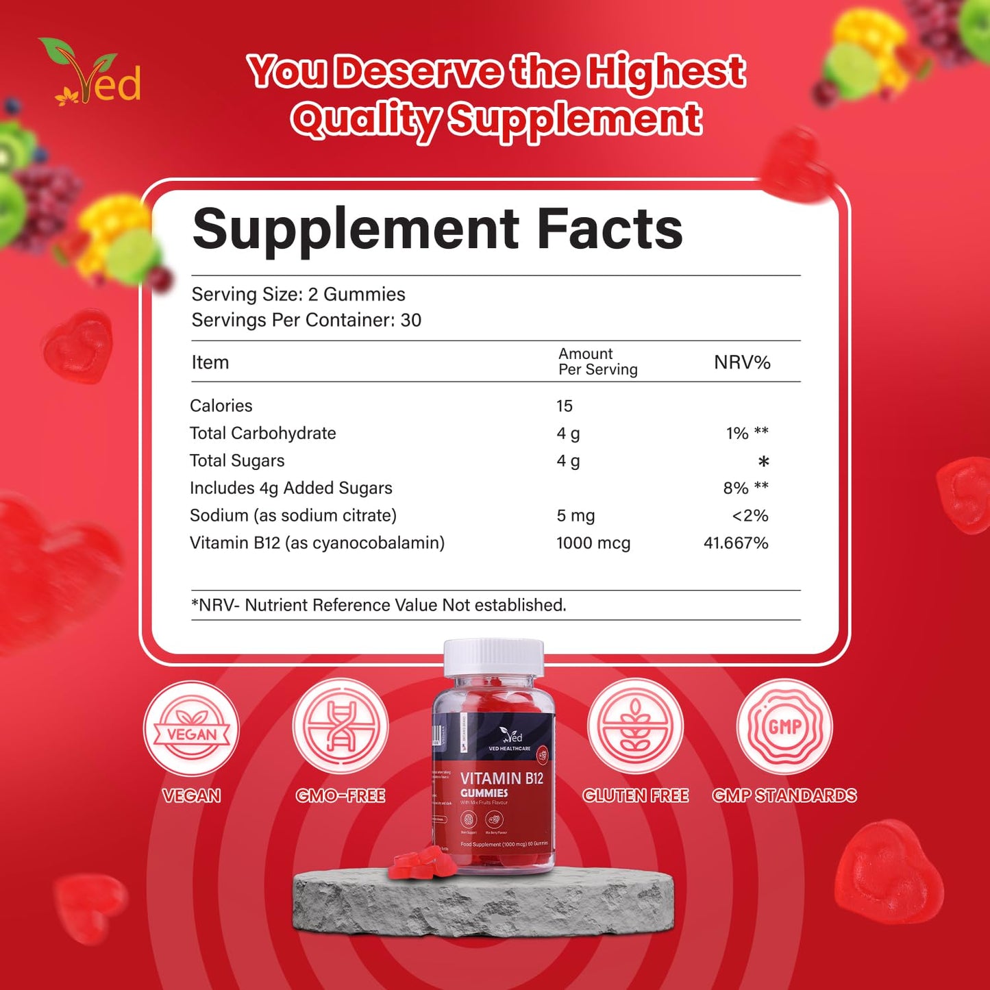 Ved Vitamin B12 Gummies 1000mcg, 60 Gummies