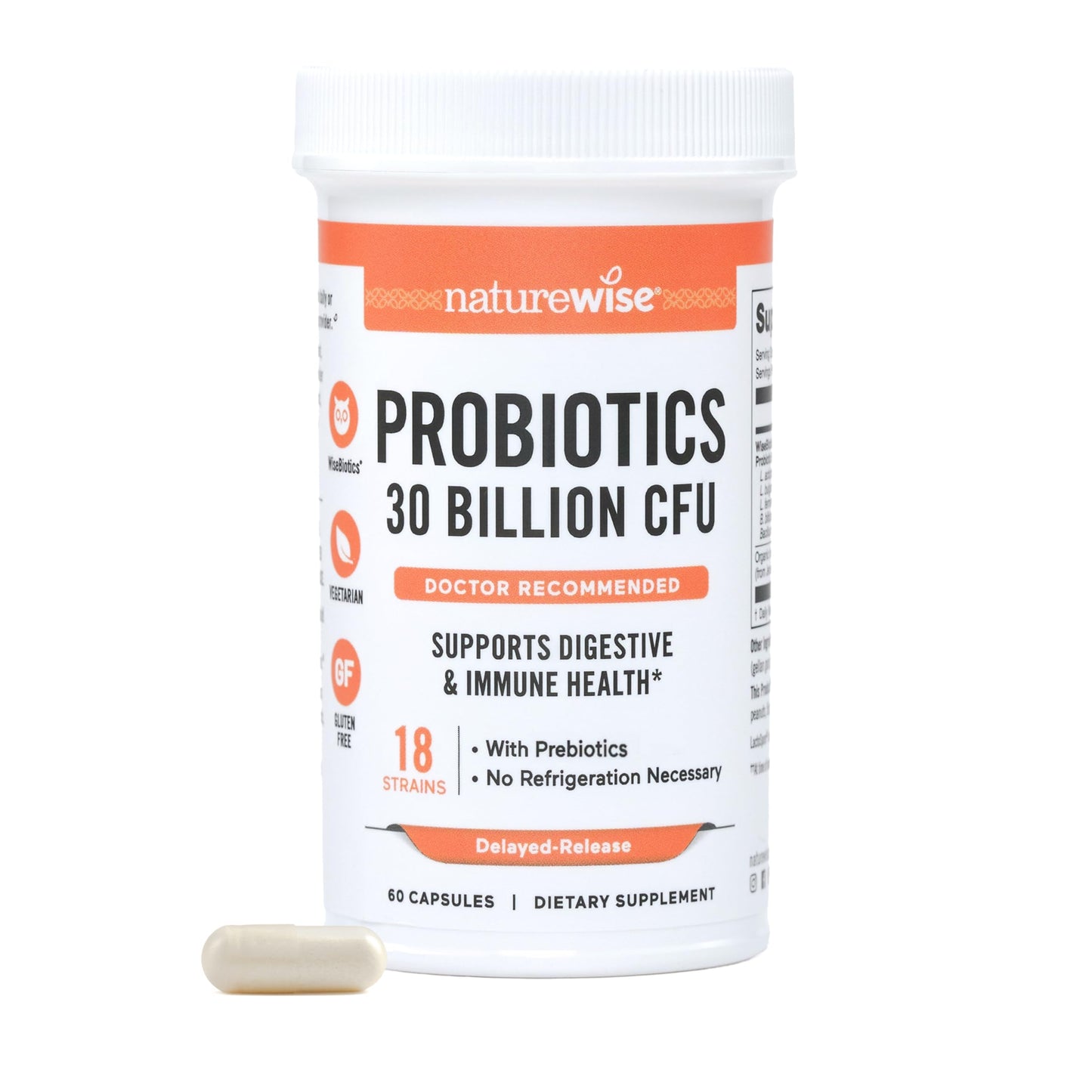 NatureWise Max Probiotics for Women & Men - 30 Billion CFU 18 Strains With Prebiotics - For Gut & Digestive Health - Delayed-Release Capsules, Gluten Free - 60 Capsules