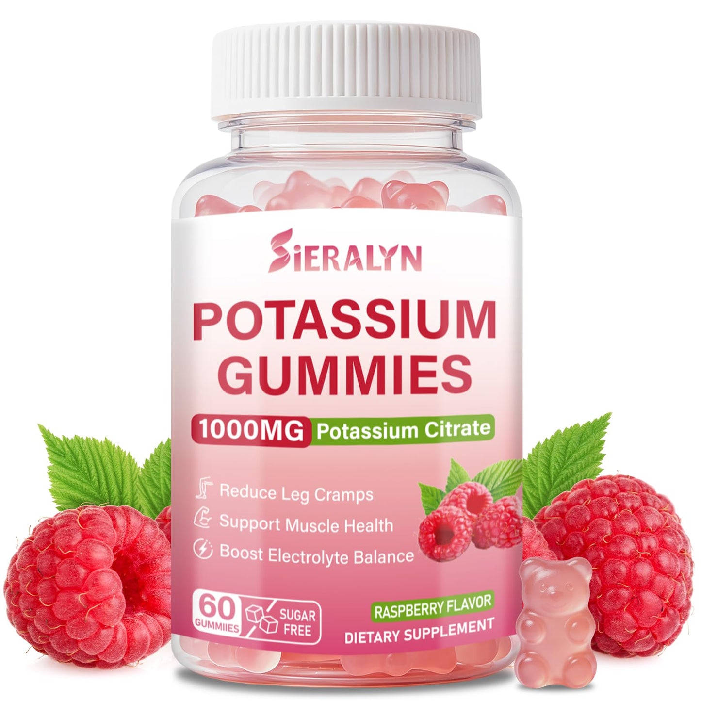 Sieralyn Potassium Citrate Gummies 1000mg Potassium Supplement for Women & Men, 60 Gummies