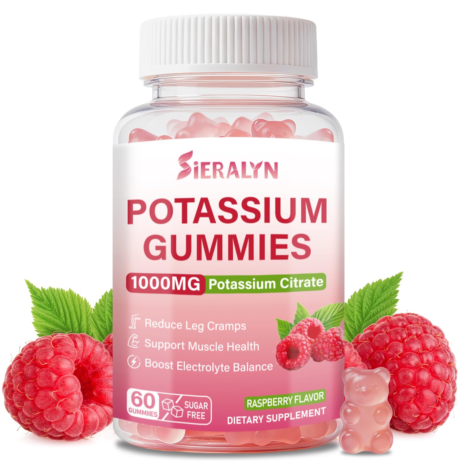 Sieralyn Potassium Citrate Gummies 1000mg Potassium Supplement for Women & Men, 60 Gummies