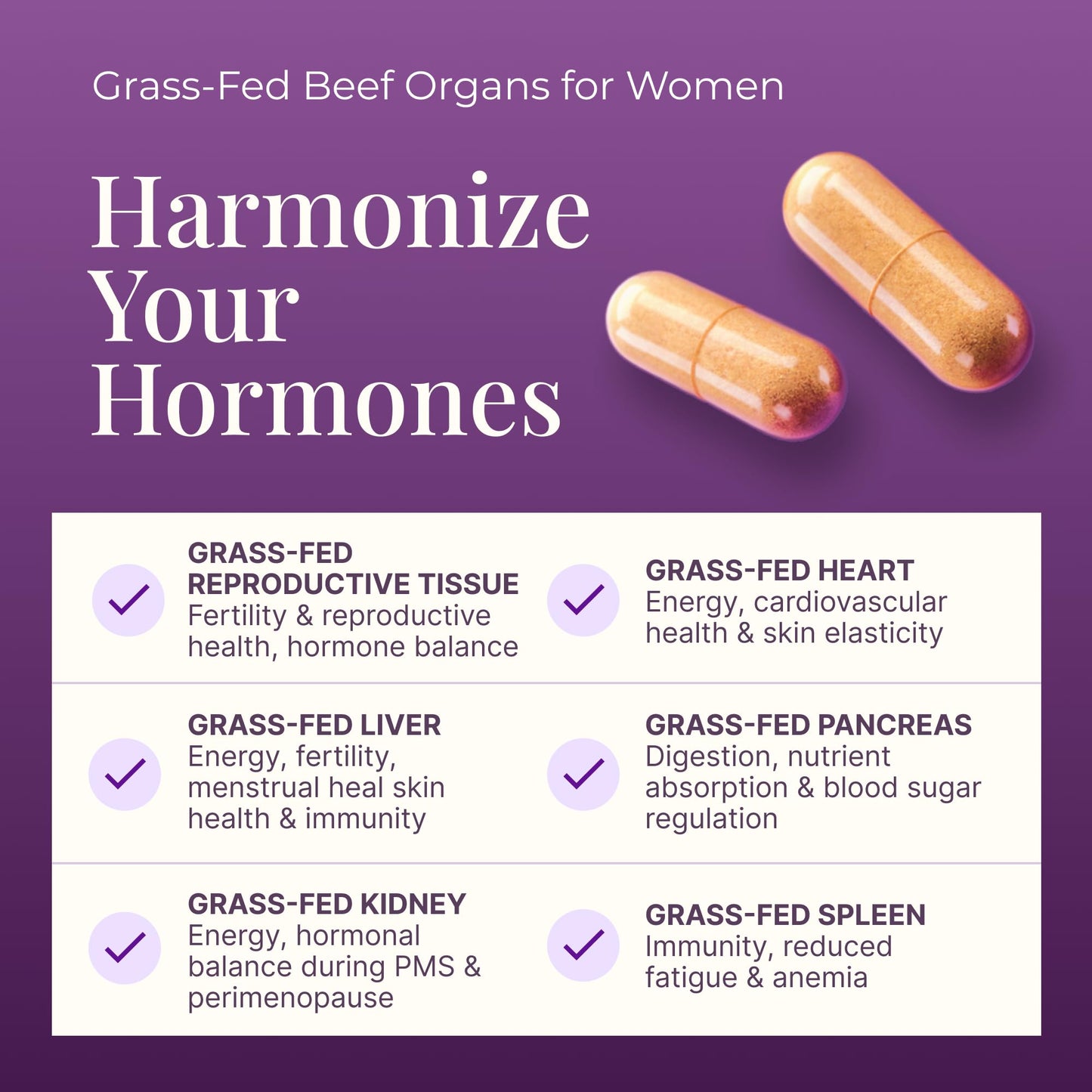 Smart Nutrients Beef Organs Supplement for Women 100% Grass-Fed Capsule, 180 Count